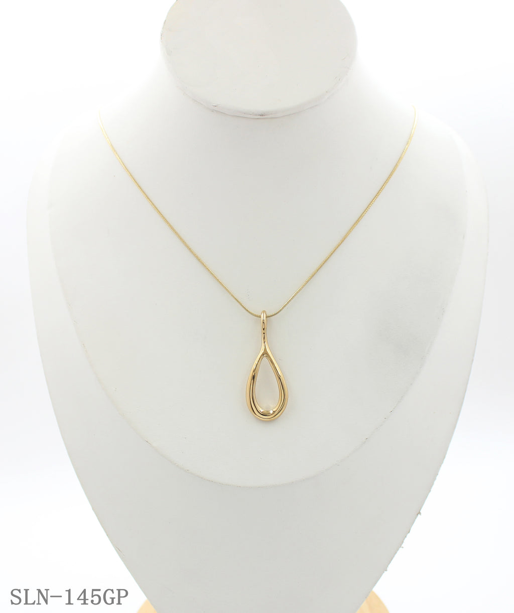 Adjustable Hollow Teardrop Pendant Fine Snake Chain Gold Plated Stainless Steel Layering Necklace | Factory Direct Wholesale