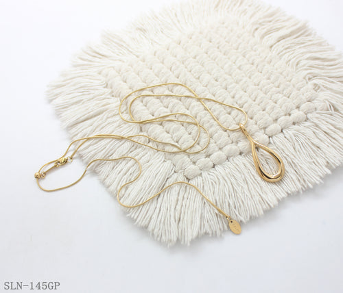 Adjustable Hollow Teardrop Pendant Fine Snake Chain Gold Plated Stainless Steel Layering Necklace | Factory Direct Wholesale
