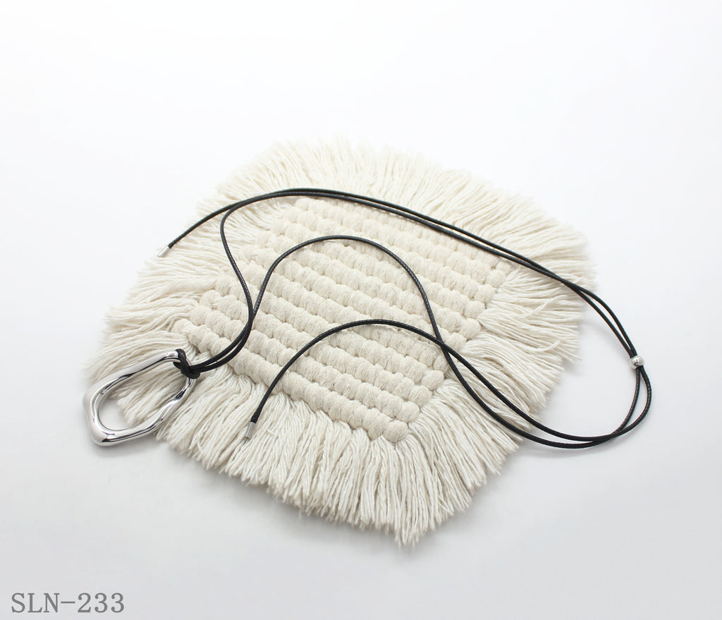 110CM Sliding Adjustable Black Wax Cord Irregular Hollow Stainless Steel Pendant Long Casual Necklace | Factory Direct Wholesale