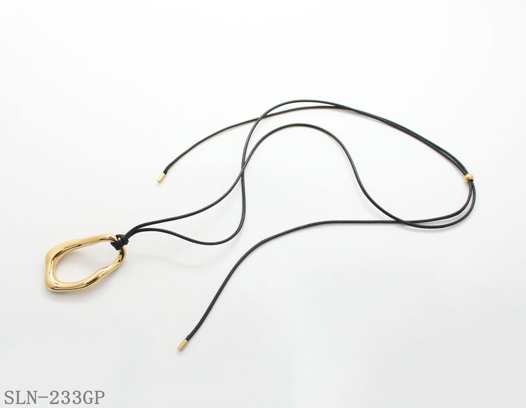 110CM Sliding Adjustable Black Wax Cord Irregular Hollow Stainless Steel Pendant Long Casual Necklace | Factory Direct Wholesale