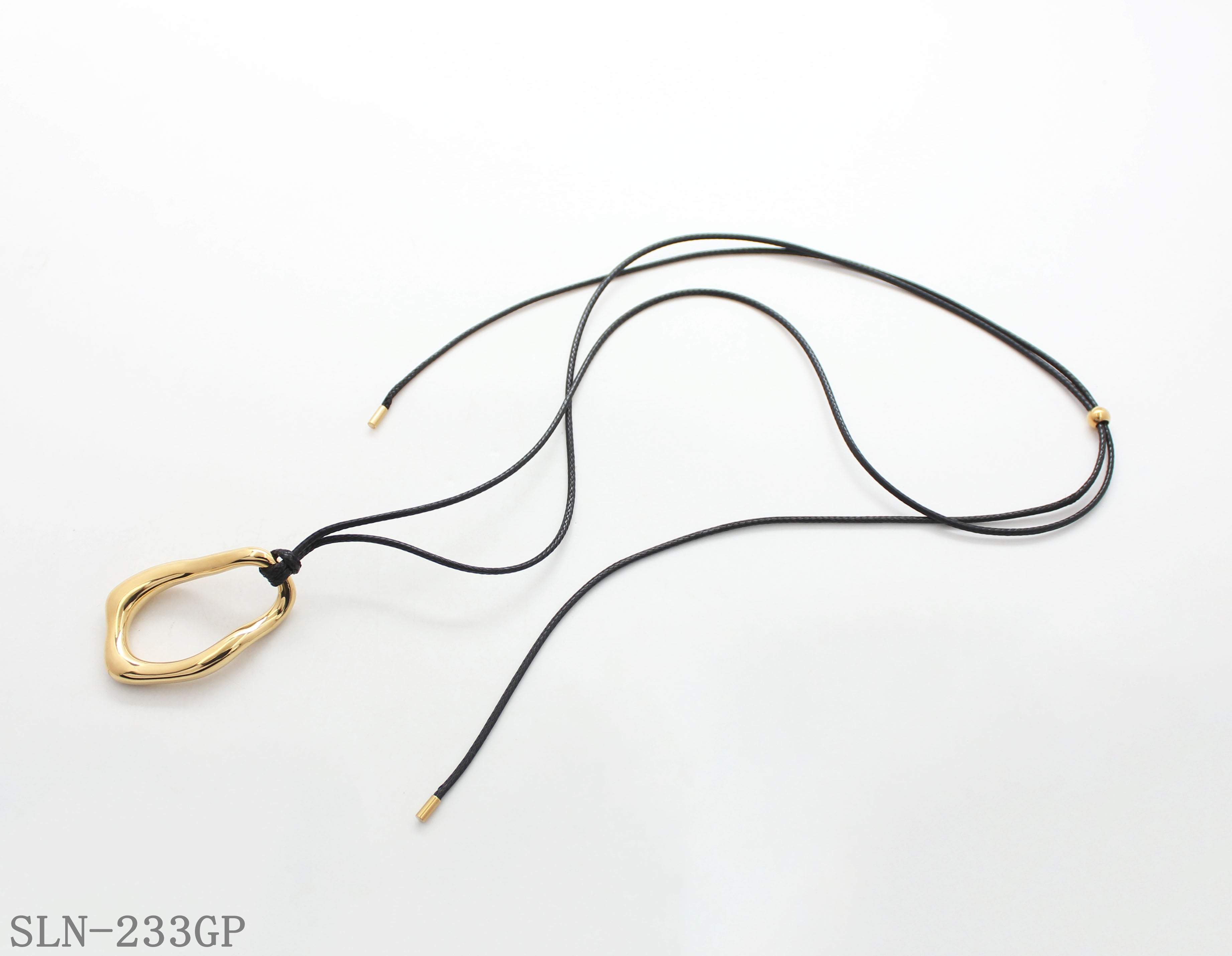 110CM Sliding Adjustable Black Wax Cord Irregular Hollow Stainless Steel Pendant Long Casual Necklace | Factory Direct Wholesale