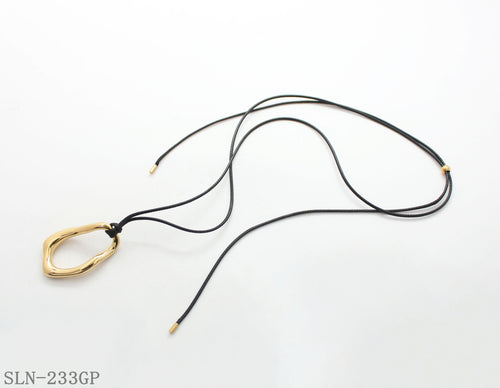 110CM Sliding Adjustable Black Wax Cord Irregular Hollow Stainless Steel Pendant Long Casual Necklace | Factory Direct Wholesale