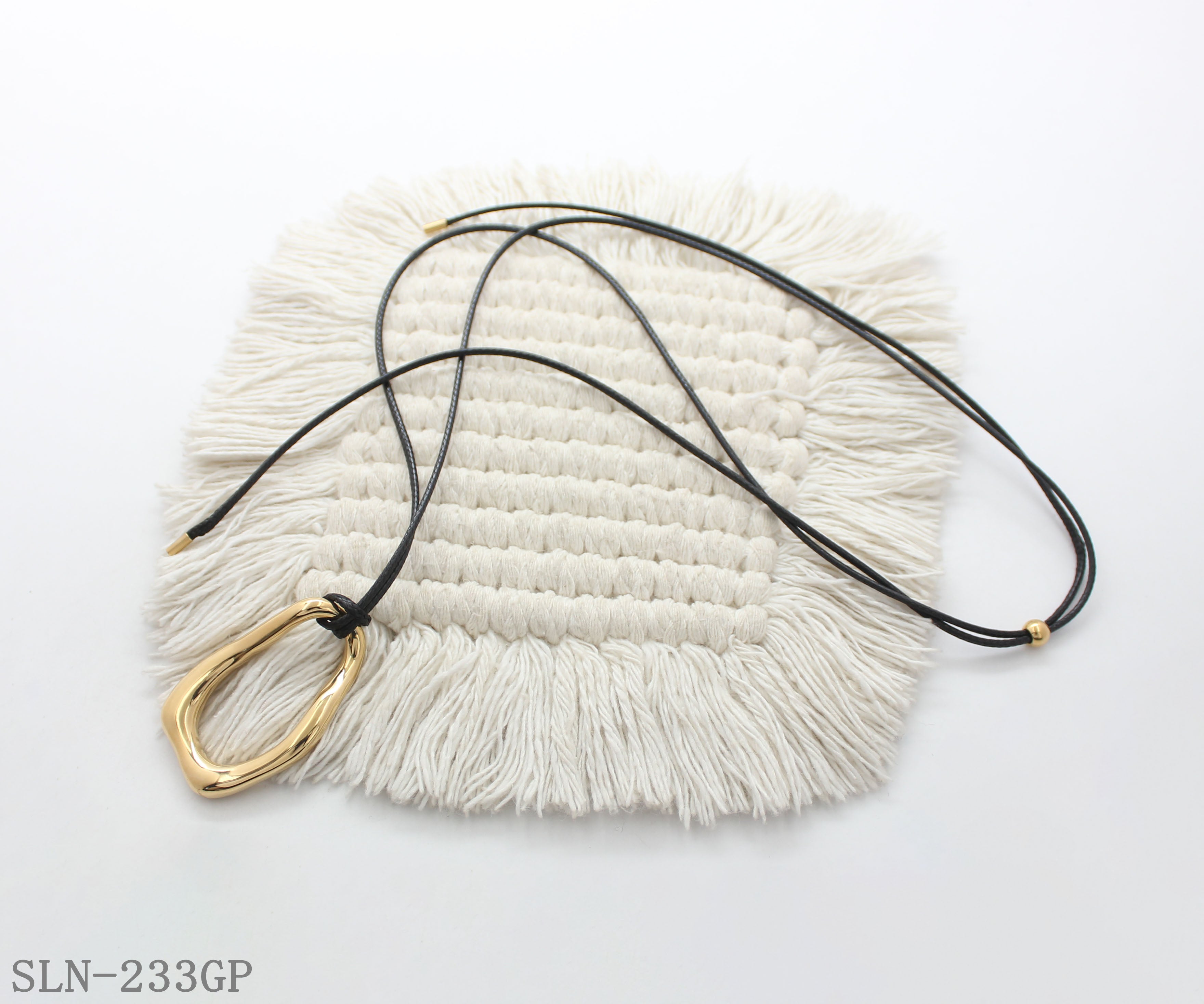 110CM Sliding Adjustable Black Wax Cord Irregular Hollow Stainless Steel Pendant Long Casual Necklace | Factory Direct Wholesale