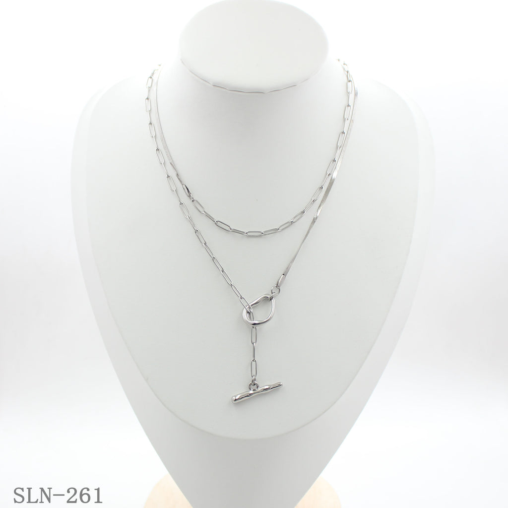 Dual Texture Paperclip Snake Toggle Clasp Minimalist Stainless Steel Layering Necklace | Factory Direct Wholesale