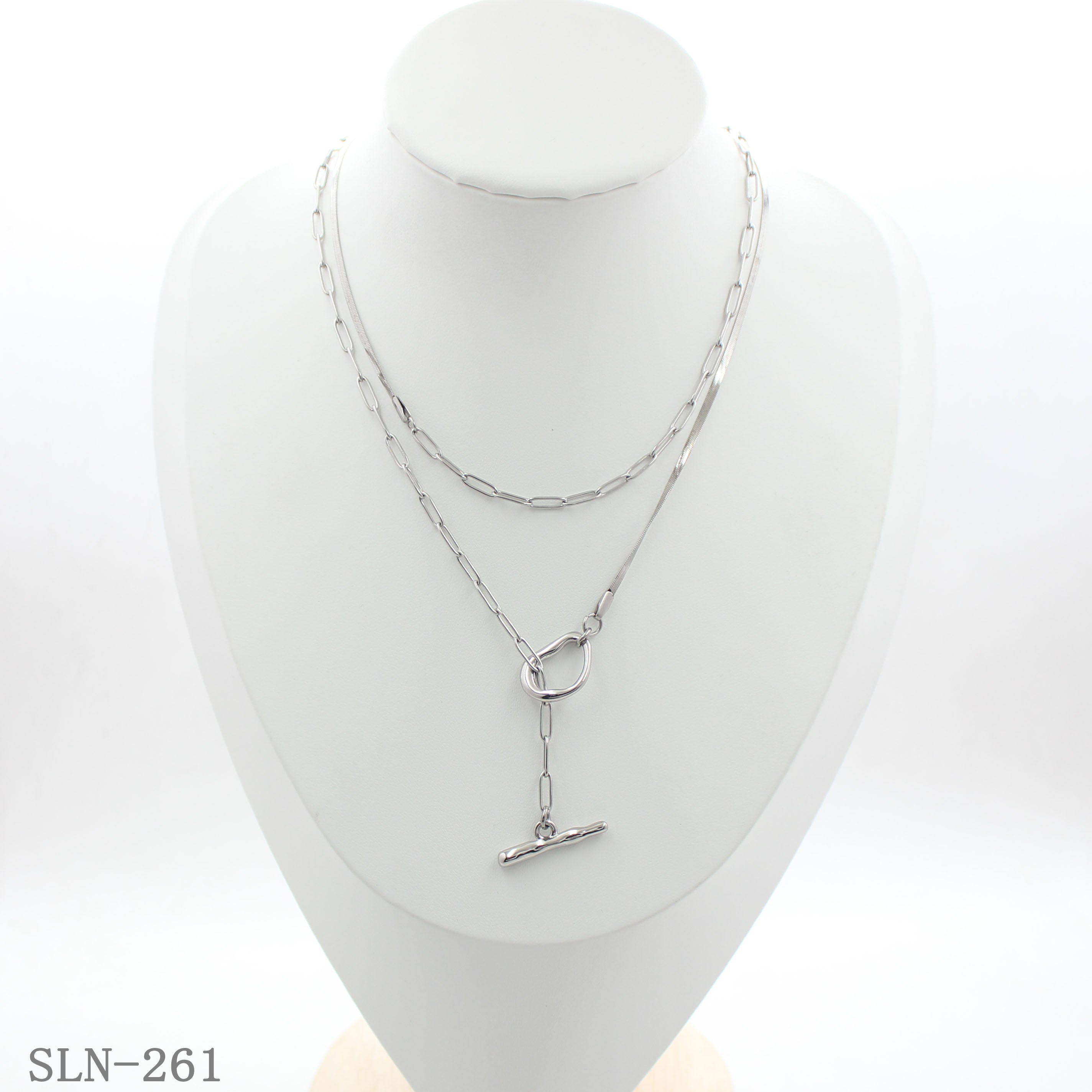 Dual Texture Paperclip Snake Toggle Clasp Minimalist Stainless Steel Layering Necklace | Factory Direct Wholesale