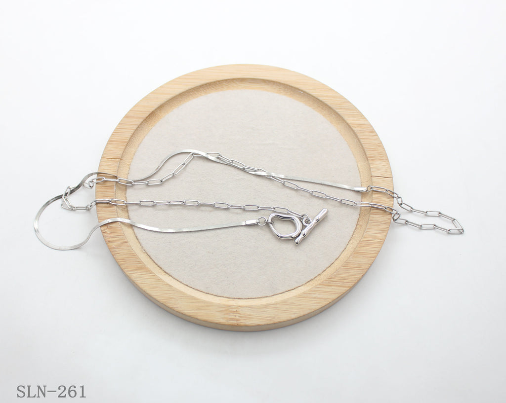 Dual Texture Paperclip Snake Toggle Clasp Minimalist Stainless Steel Layering Necklace | Factory Direct Wholesale