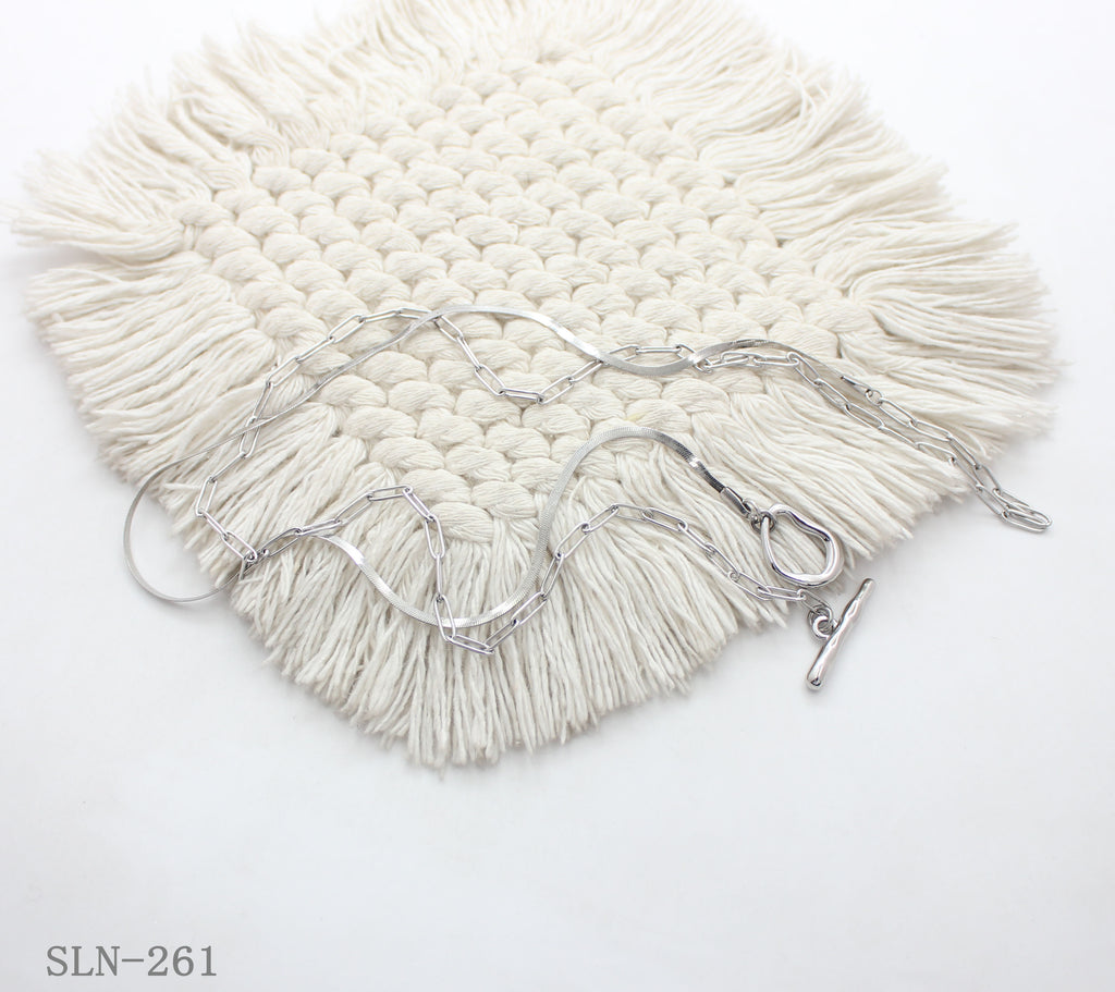 Dual Texture Paperclip Snake Toggle Clasp Minimalist Stainless Steel Layering Necklace | Factory Direct Wholesale