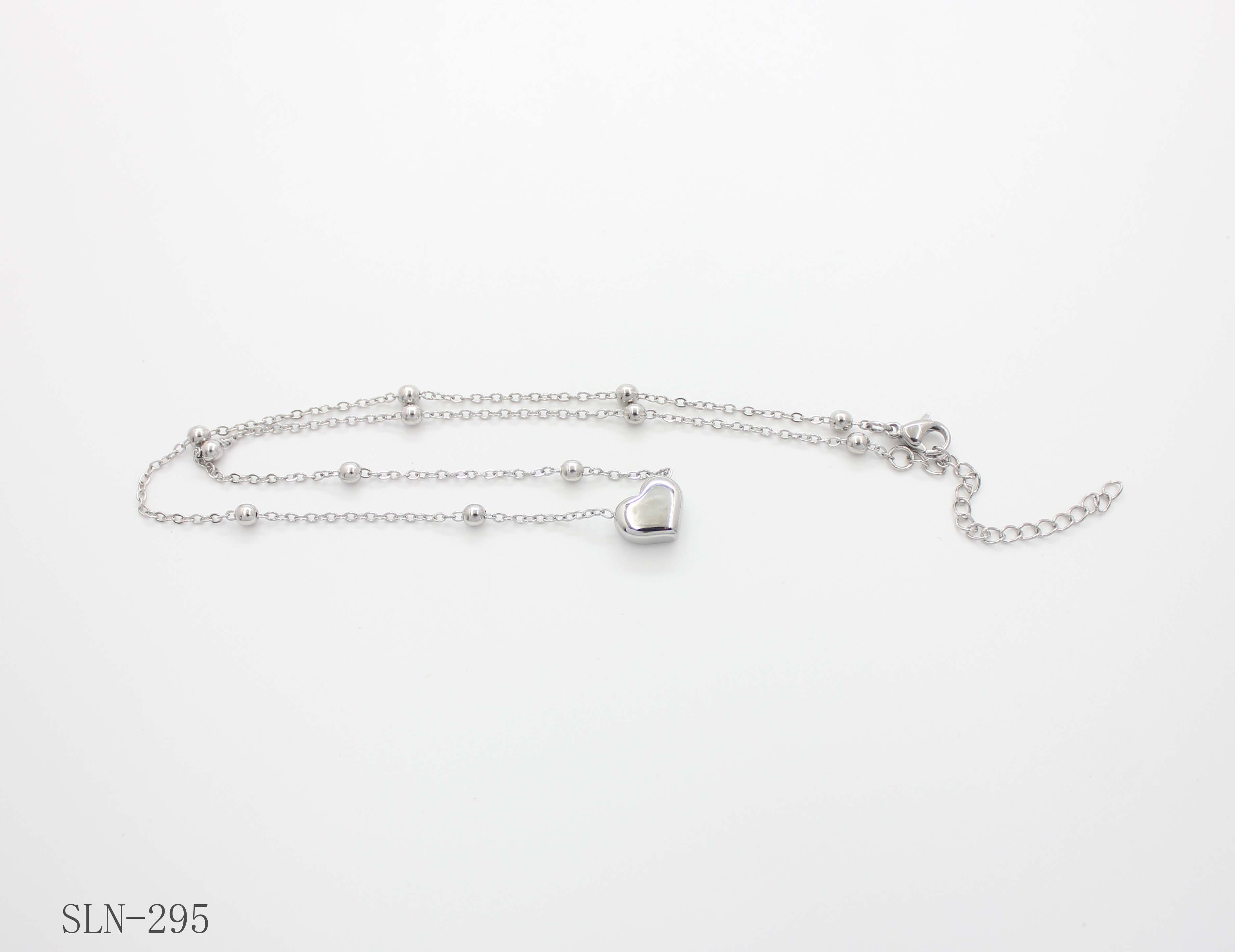 Spaced Round Bead Heart Charm Necklace | Solid Stainless Steel Vacuum Ion Silver Plated Mini Puffy Heart Women Layering Clavicle Chain Wholesale