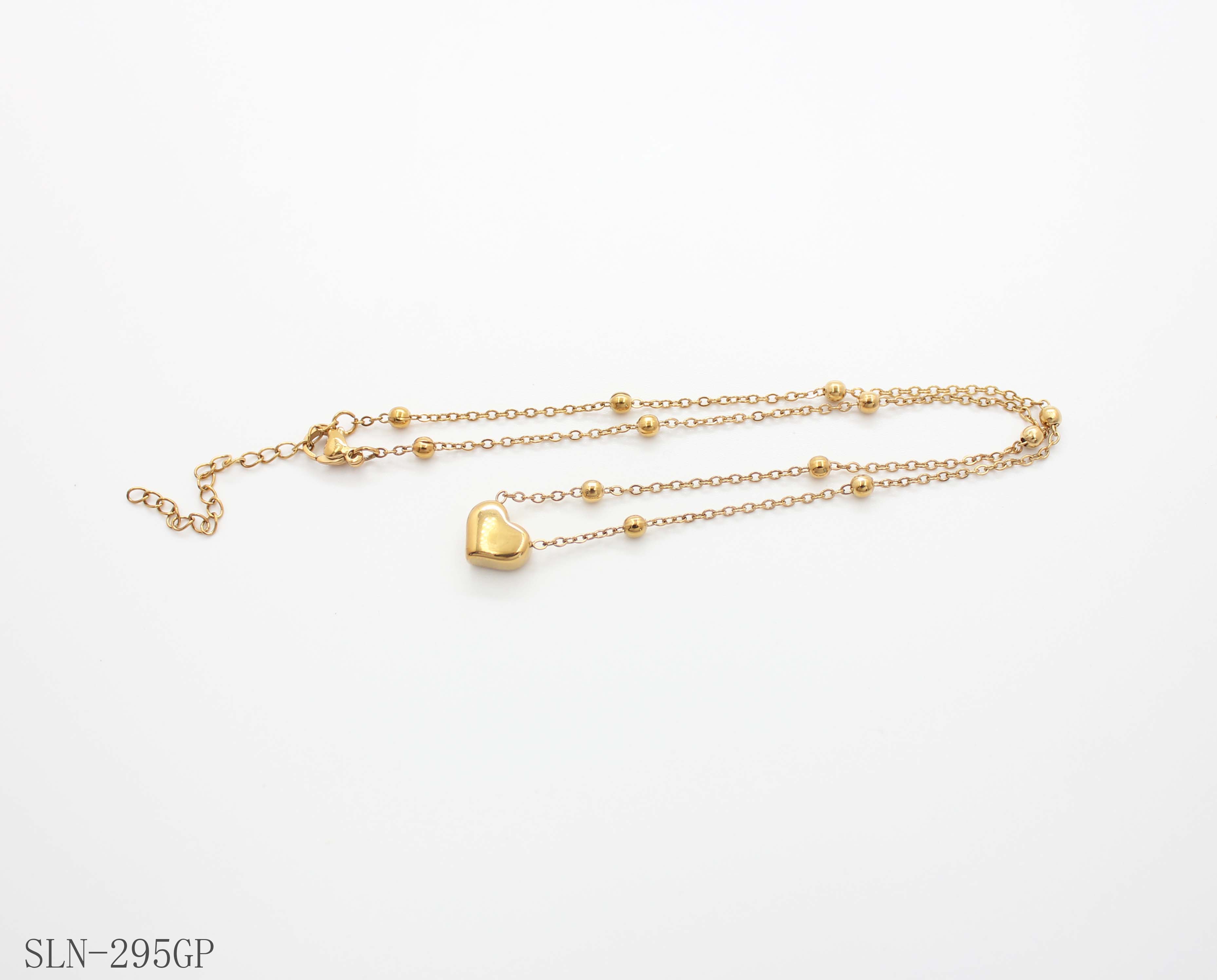 Station Round Bead Dainty Heart Charm Necklace | Solid Stainless Steel Base Vacuum Ion Gold Plated Mini Puffy Heart Women Layering Clavicle Chain Factory Wholesale