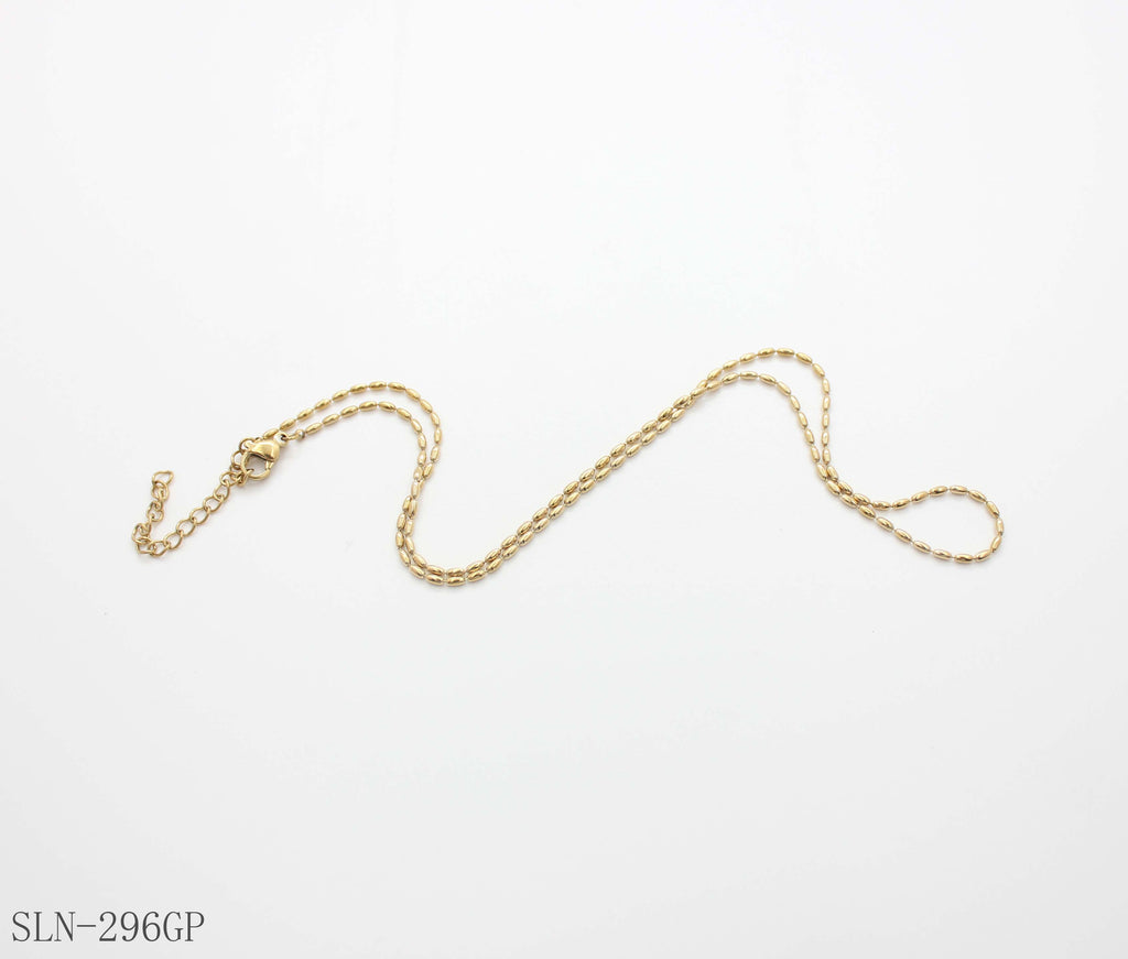 Slim Oval Rice Link Plain Layering Necklace | Solid Stainless Steel Base Vacuum Ion Gold Plated Dainty Blank Women Clavicle Chain For Pendant DIY Factory Wholesale