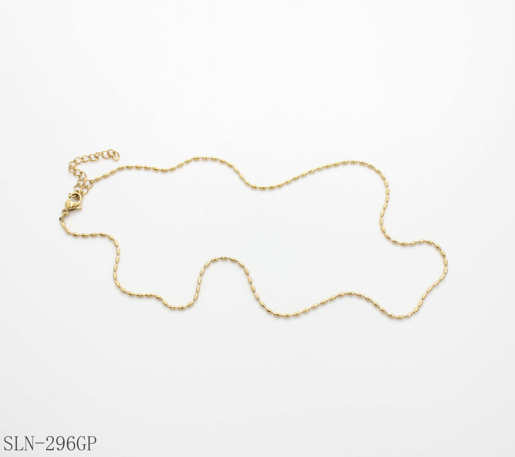 Slim Oval Rice Link Plain Layering Necklace | Solid Stainless Steel Base Vacuum Ion Gold Plated Dainty Blank Women Clavicle Chain For Pendant DIY Factory Wholesale