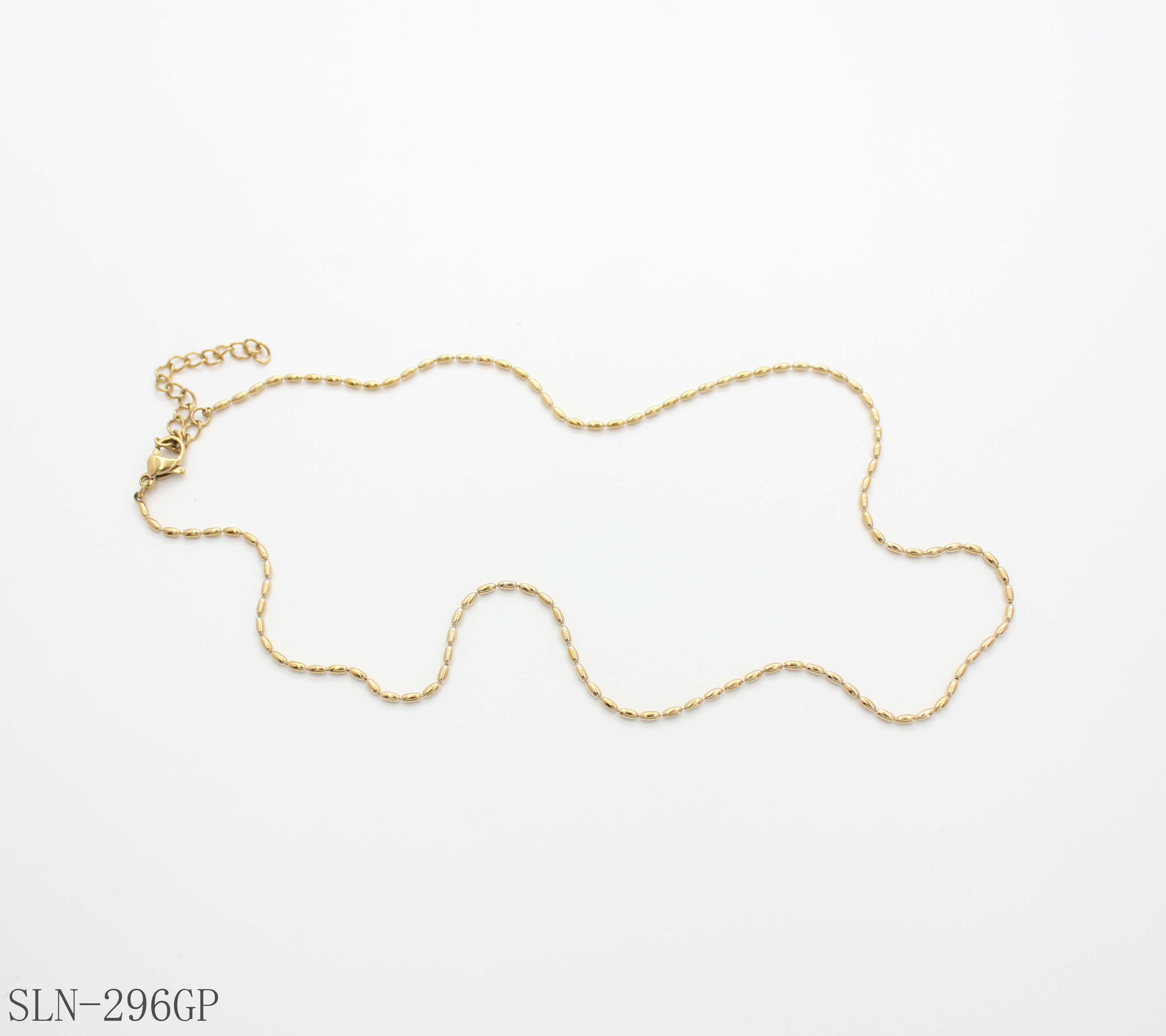 Slim Oval Rice Link Plain Layering Necklace | Solid Stainless Steel Base Vacuum Ion Gold Plated Dainty Blank Women Clavicle Chain For Pendant DIY Factory Wholesale