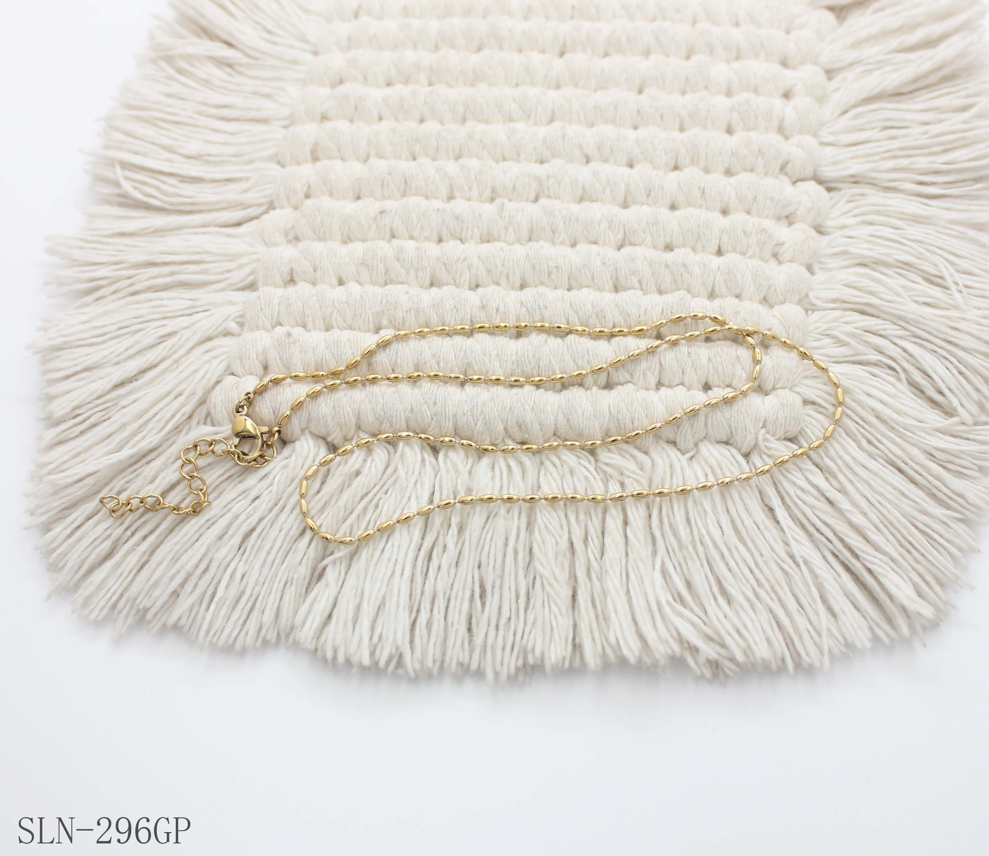 Slim Oval Rice Link Plain Layering Necklace | Solid Stainless Steel Base Vacuum Ion Gold Plated Dainty Blank Women Clavicle Chain For Pendant DIY Factory Wholesale
