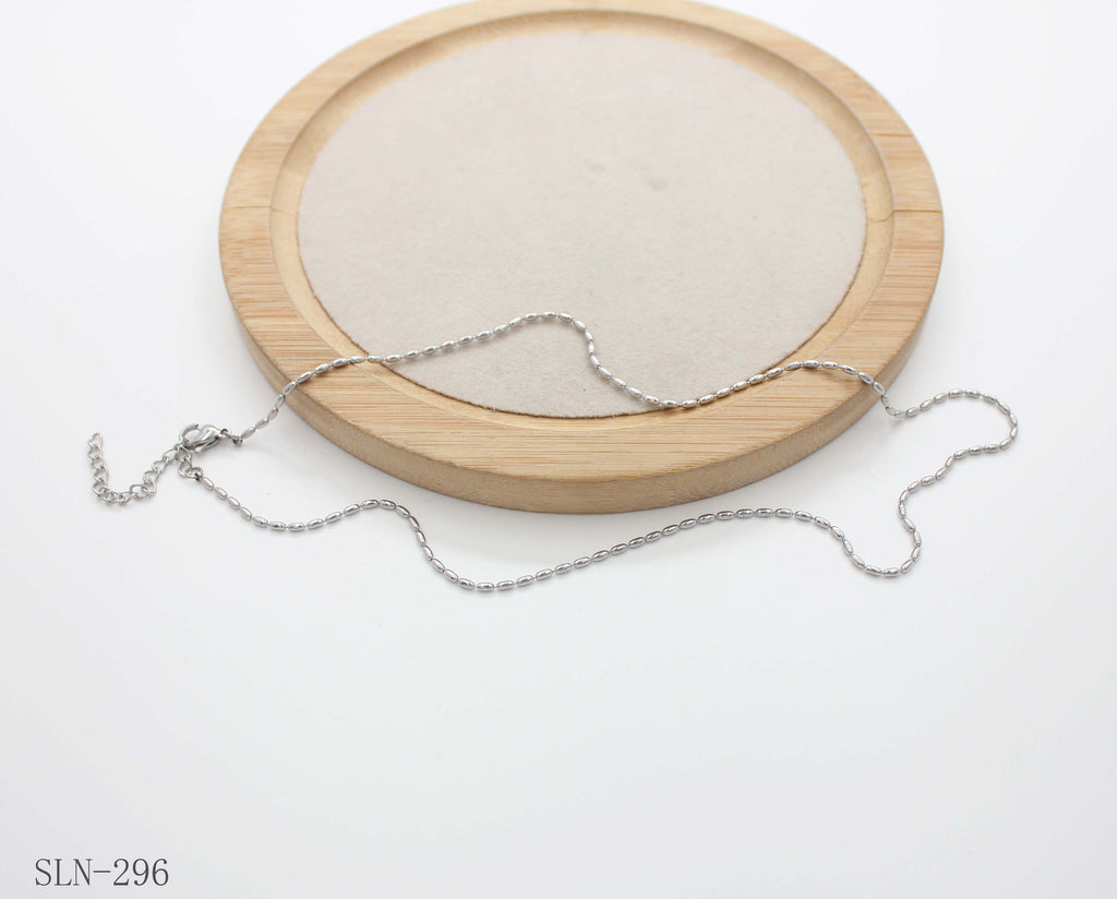 Slim Continuous Rice Link Blank Chain | Solid Stainless Steel Vacuum Ion Silver Plated Seamless Bead-Free Layering Women’s Clavicle Chain Factory Wholesale