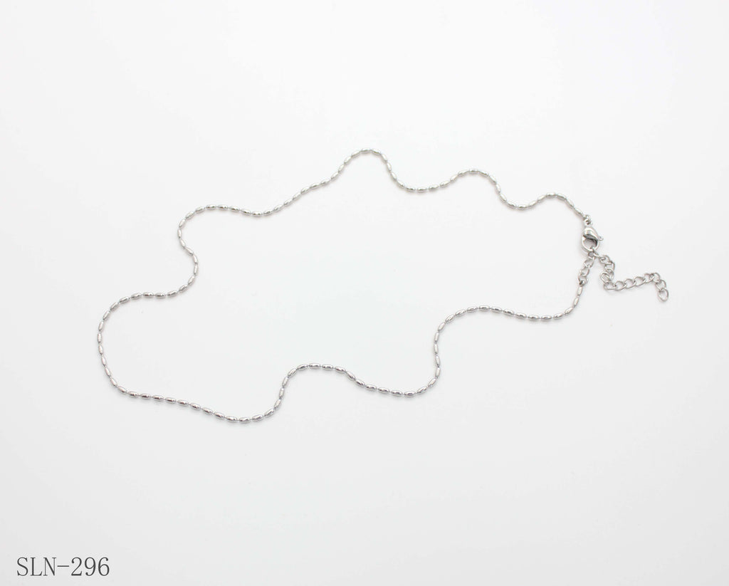 Slim Continuous Rice Link Blank Chain | Solid Stainless Steel Vacuum Ion Silver Plated Seamless Bead-Free Layering Women’s Clavicle Chain Factory Wholesale