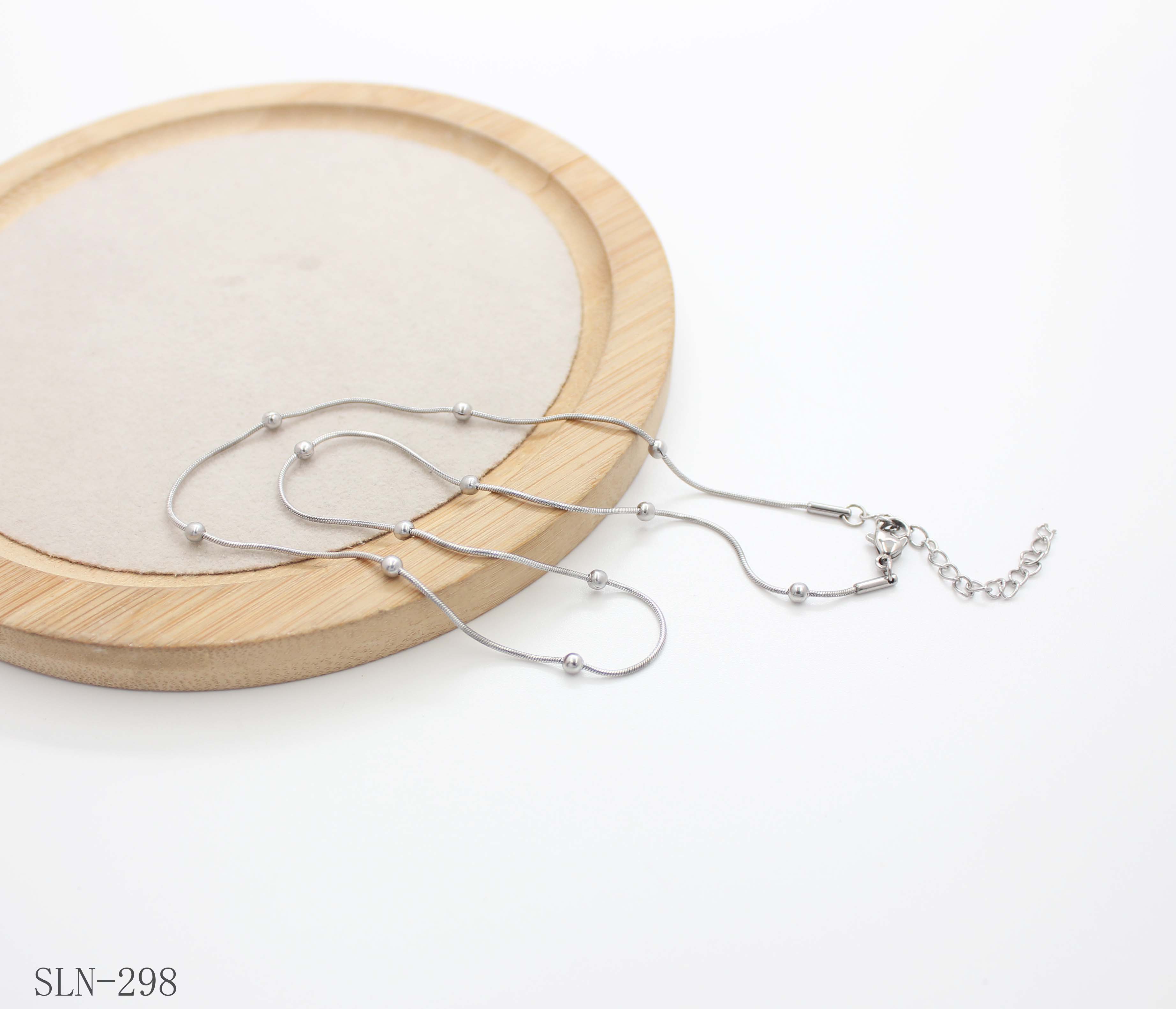 Flexible Snake Wire Beaded Station Necklace | Solid Stainless Steel Vacuum Ion Silver Plated Smooth Dotted Blank Women’s Stacking Chain Factory Wholesale