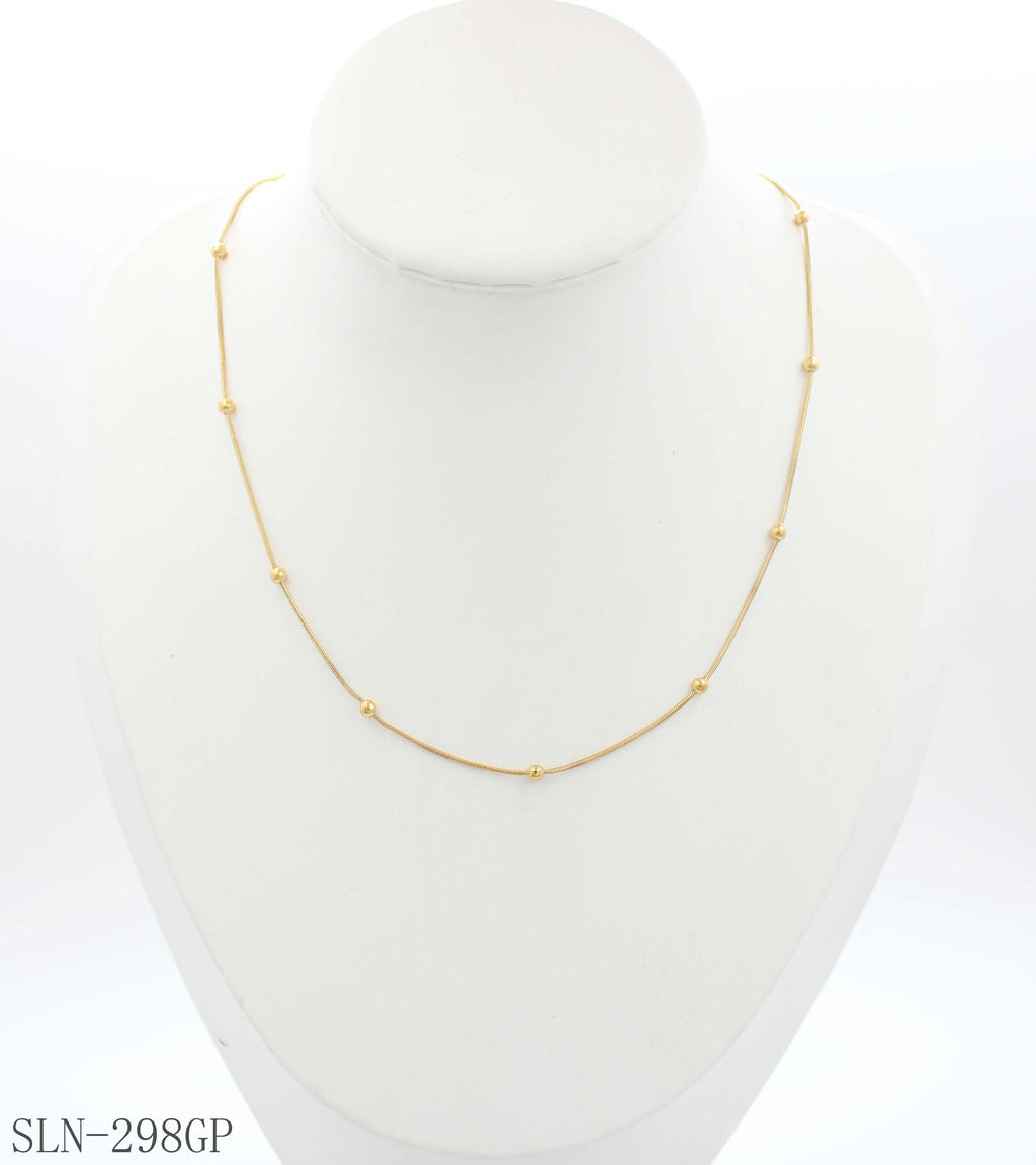 Flat Snake Chain Station Bead Layering Necklace | Solid Stainless Steel Vacuum Ion Gold Plated Slim Smooth Dotted Women Blank Clavicle Chain Factory Wholesale
