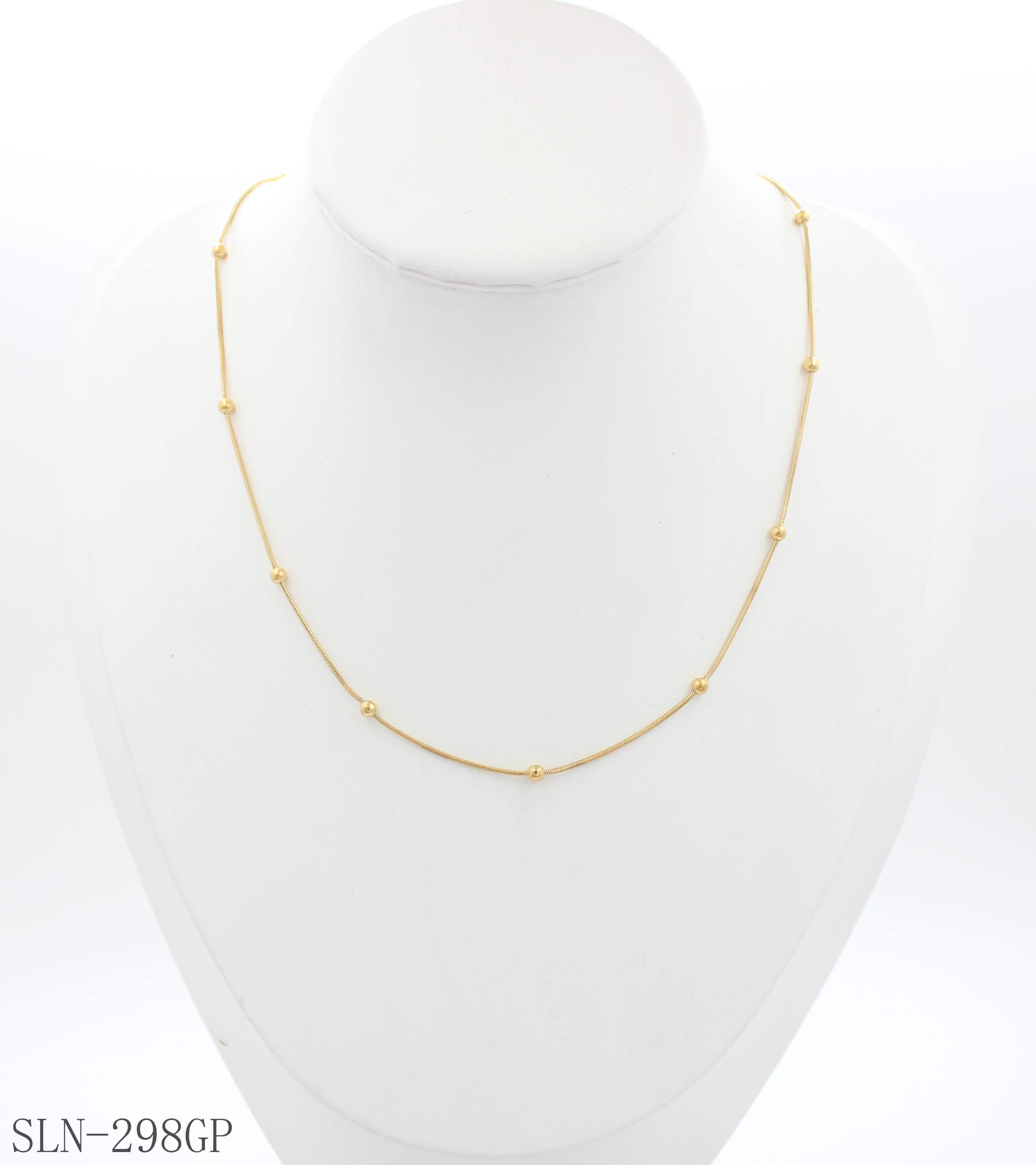 Flat Snake Chain Station Bead Layering Necklace | Solid Stainless Steel Vacuum Ion Gold Plated Slim Smooth Dotted Women Blank Clavicle Chain Factory Wholesale