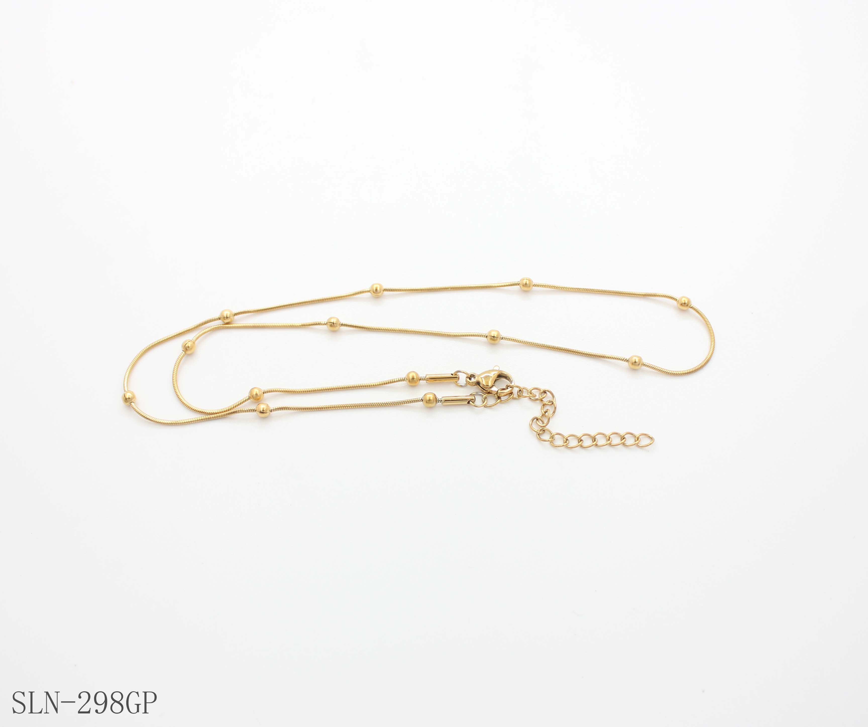 Flat Snake Chain Station Bead Layering Necklace | Solid Stainless Steel Vacuum Ion Gold Plated Slim Smooth Dotted Women Blank Clavicle Chain Factory Wholesale