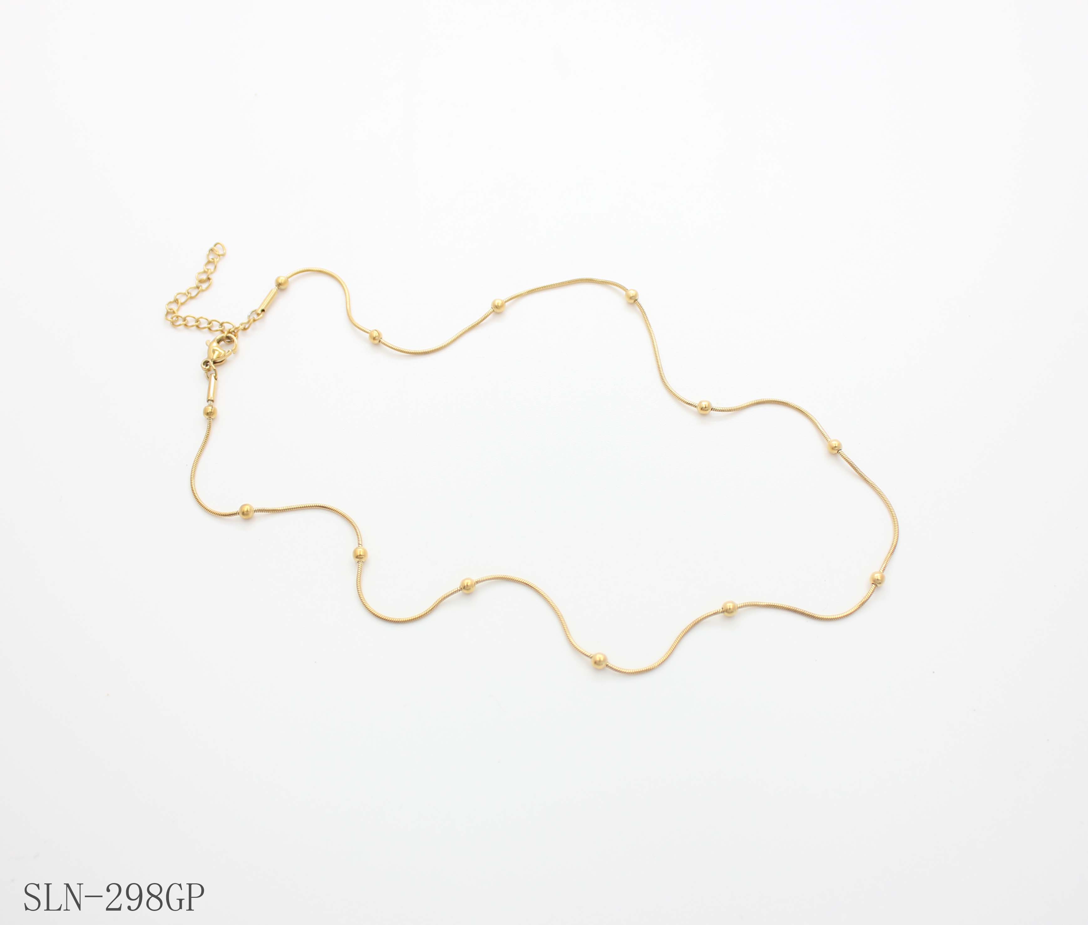 Flat Snake Chain Station Bead Layering Necklace | Solid Stainless Steel Vacuum Ion Gold Plated Slim Smooth Dotted Women Blank Clavicle Chain Factory Wholesale