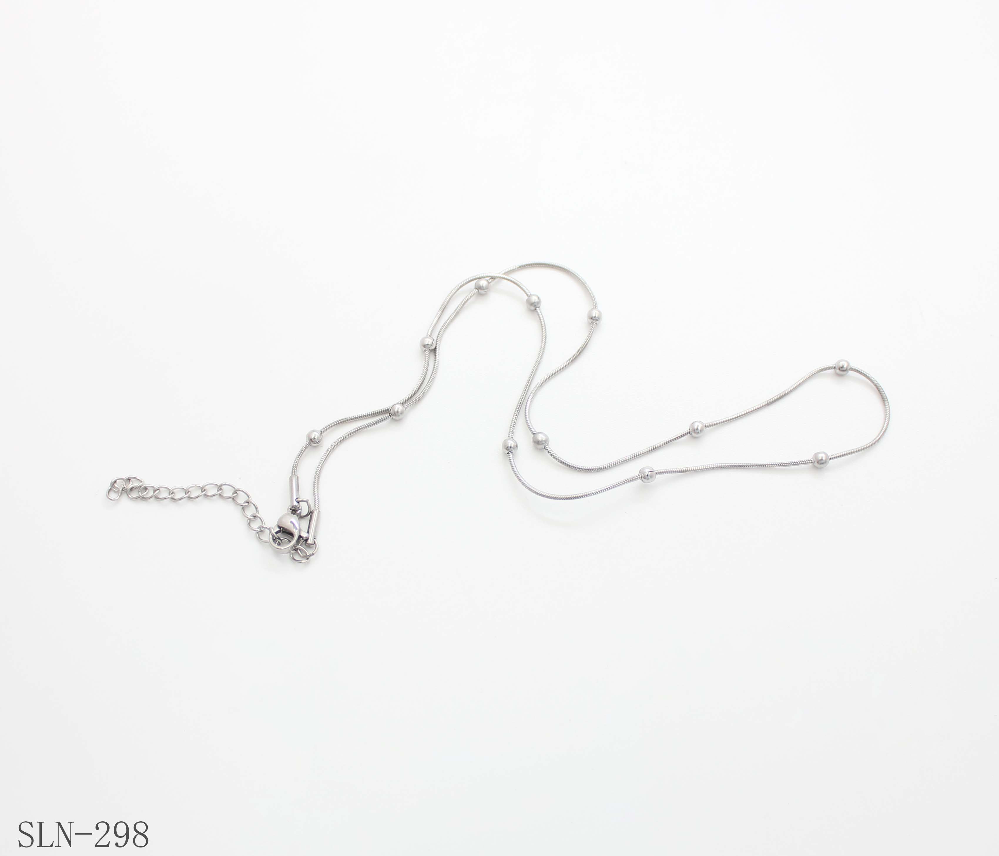 Flexible Snake Wire Beaded Station Necklace | Solid Stainless Steel Vacuum Ion Silver Plated Smooth Dotted Blank Women’s Stacking Chain Factory Wholesale