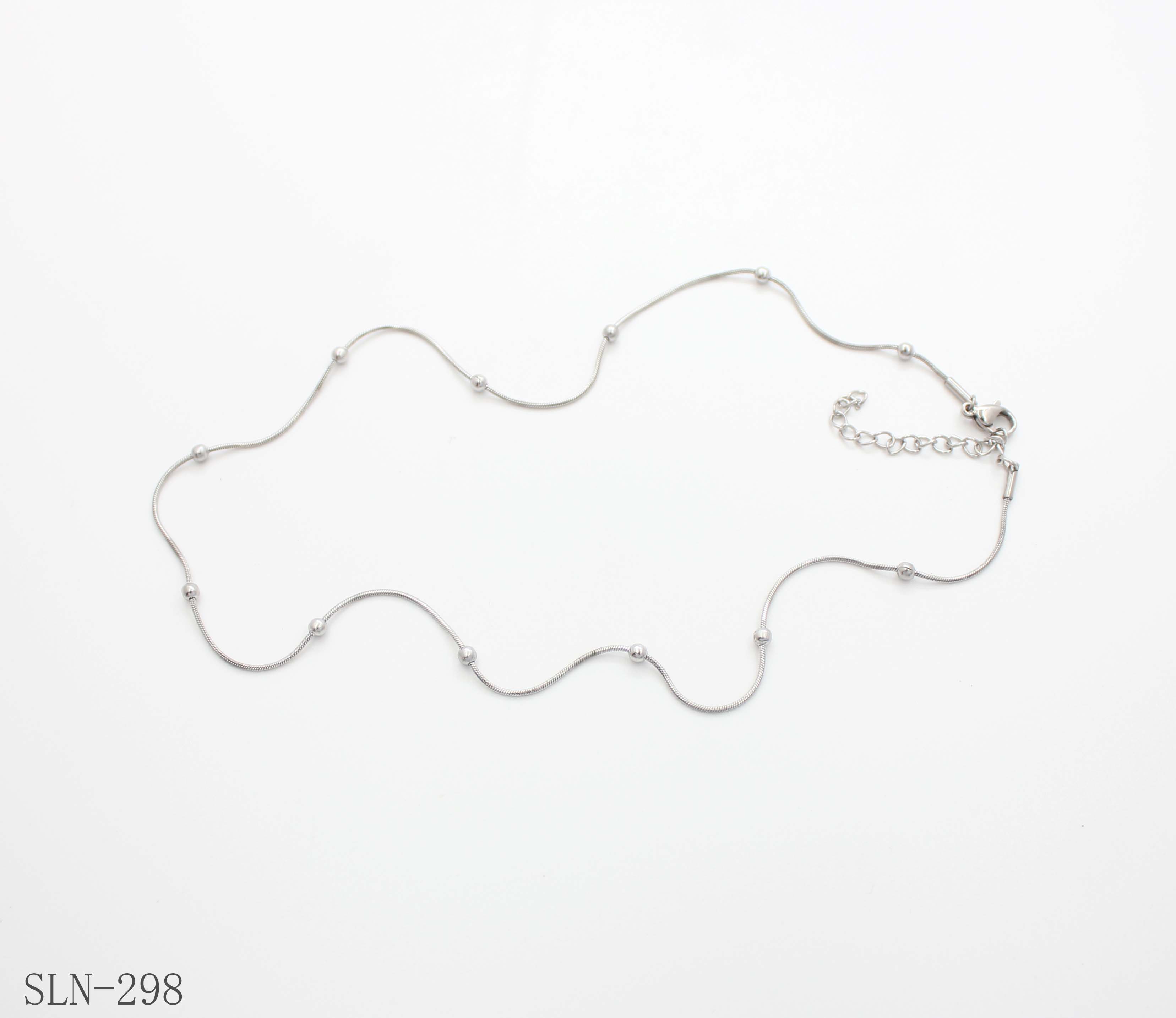Flexible Snake Wire Beaded Station Necklace | Solid Stainless Steel Vacuum Ion Silver Plated Smooth Dotted Blank Women’s Stacking Chain Factory Wholesale