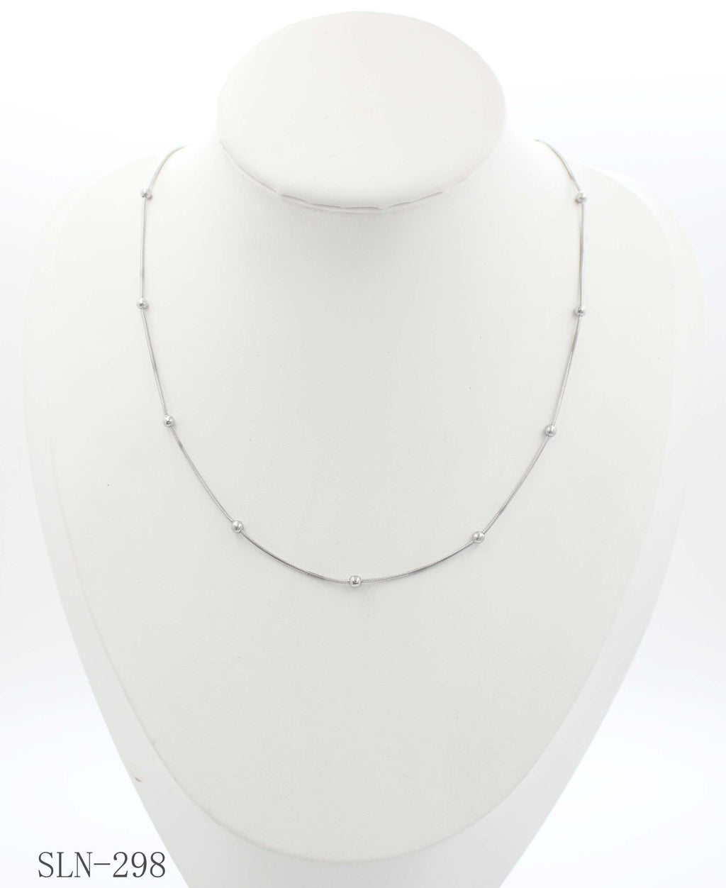 Flexible Snake Wire Beaded Station Necklace | Solid Stainless Steel Vacuum Ion Silver Plated Smooth Dotted Blank Women’s Stacking Chain Factory Wholesale