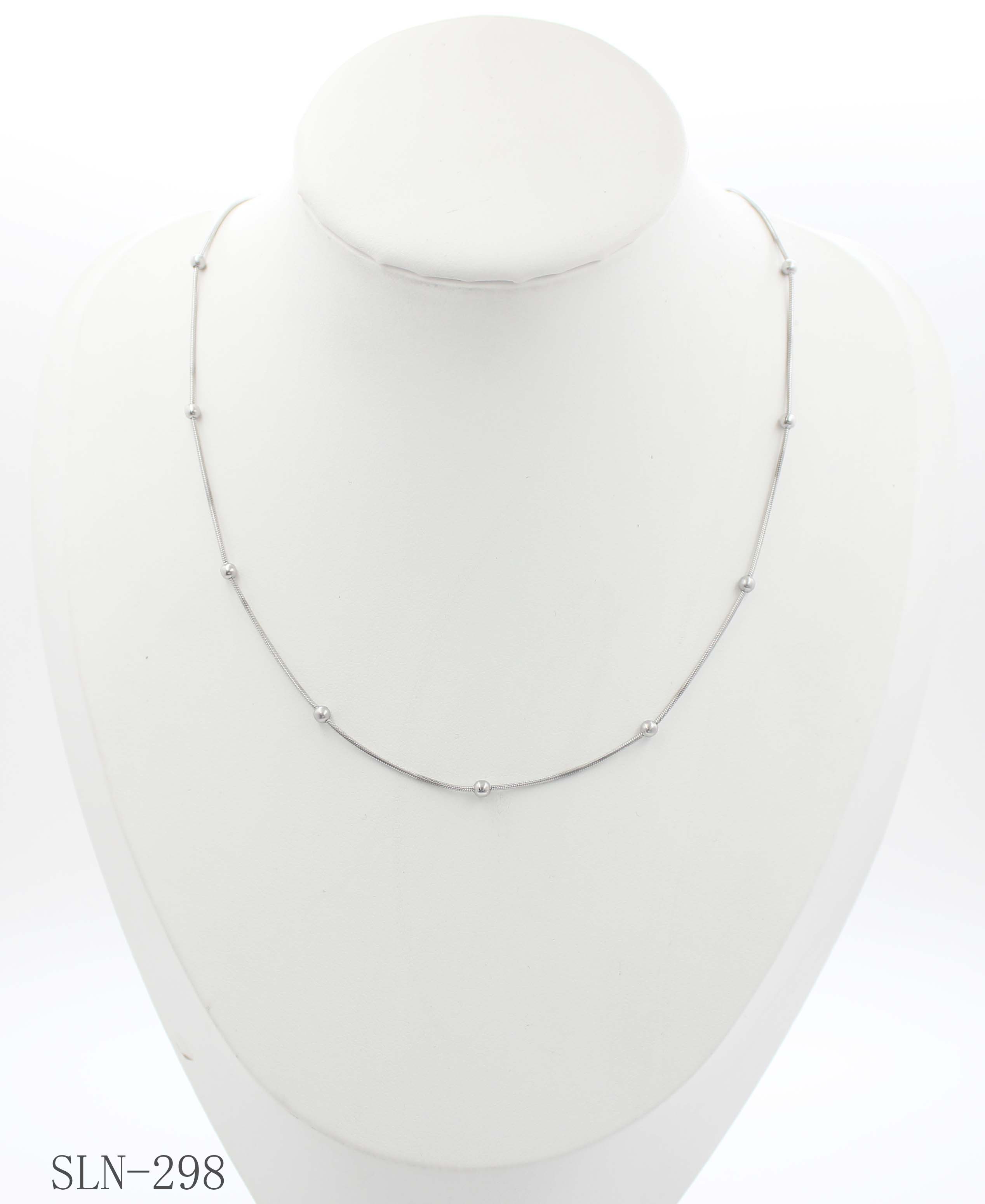 Flexible Snake Wire Beaded Station Necklace | Solid Stainless Steel Vacuum Ion Silver Plated Smooth Dotted Blank Women’s Stacking Chain Factory Wholesale