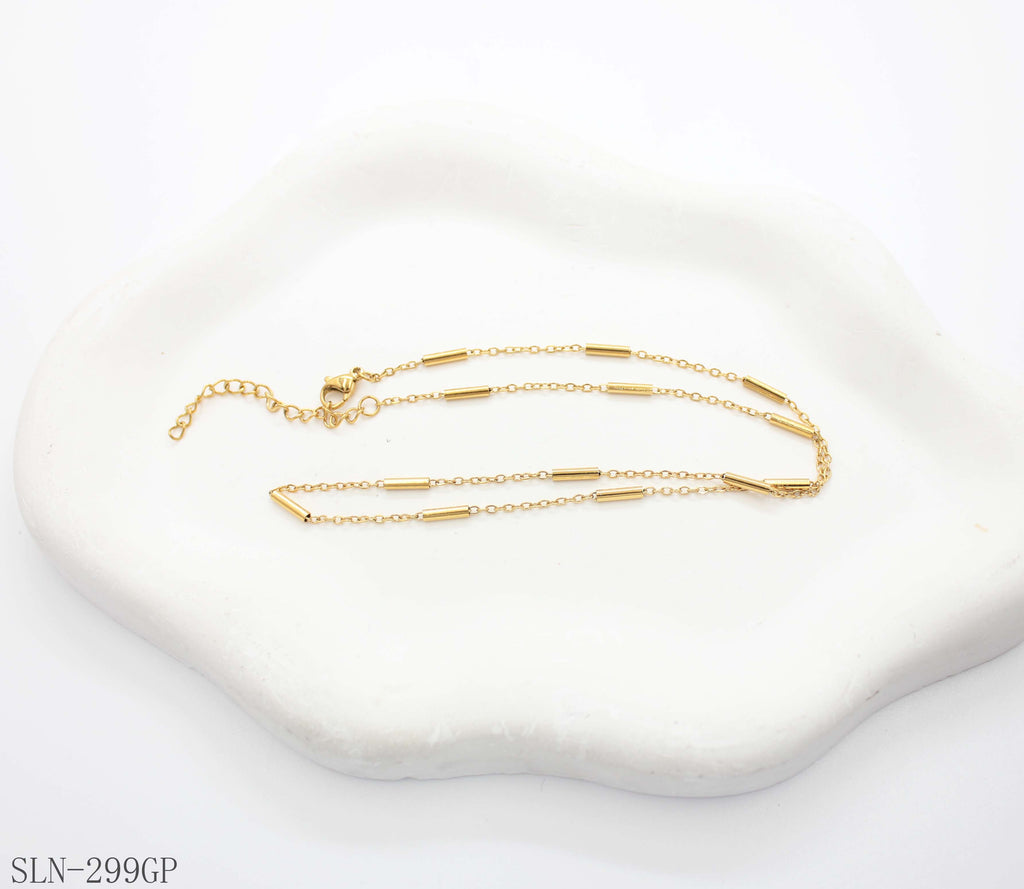 Straight Tube Bar Station Thin Layering Necklace | Solid Stainless Steel Vacuum Ion Gold Plated Minimalist Segmented Blank Women Clavicle Chain Factory Wholesale