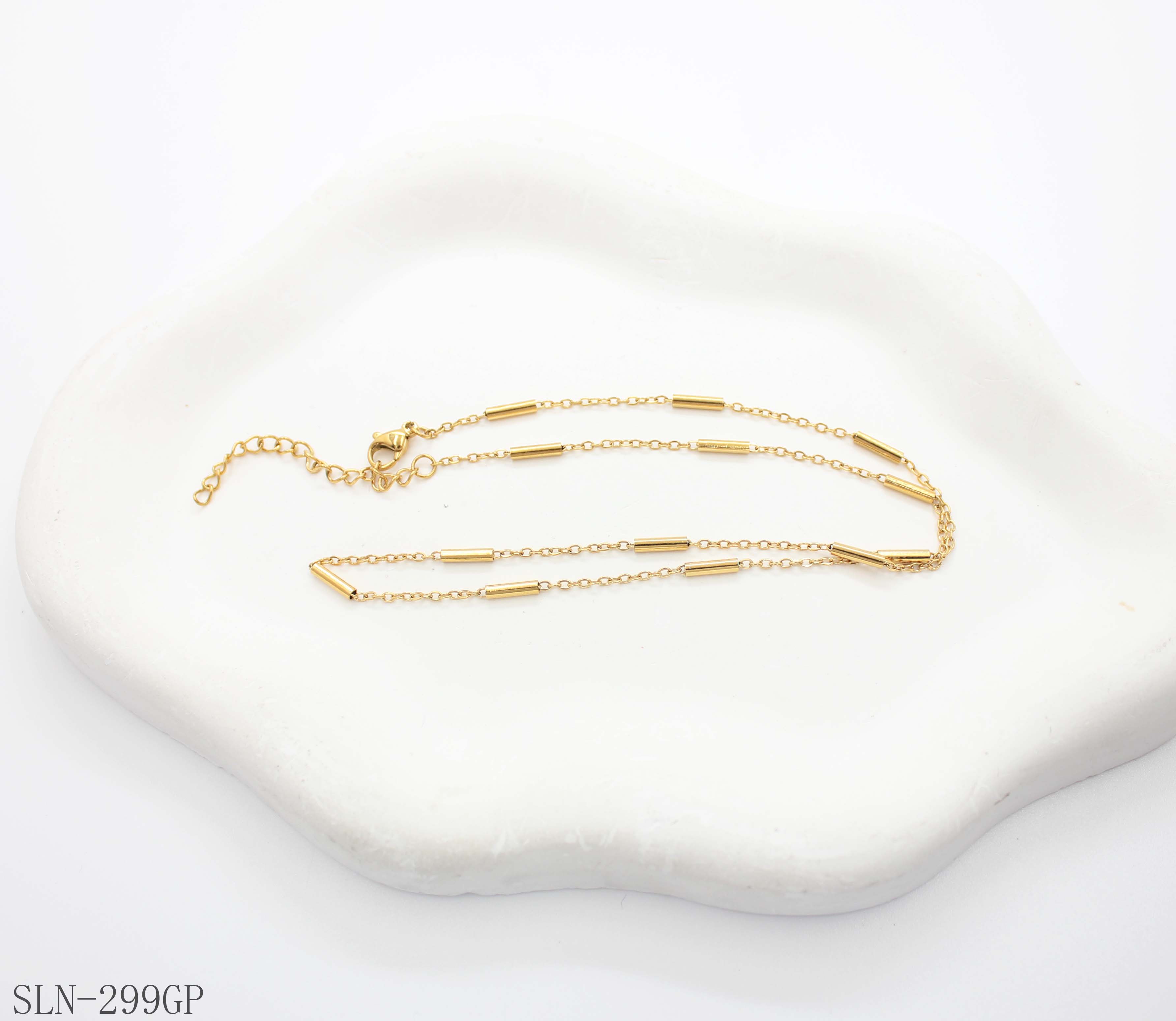 Straight Tube Bar Station Thin Layering Necklace | Solid Stainless Steel Vacuum Ion Gold Plated Minimalist Segmented Blank Women Clavicle Chain Factory Wholesale