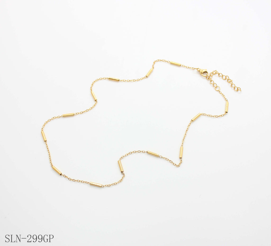 Straight Tube Bar Station Thin Layering Necklace | Solid Stainless Steel Vacuum Ion Gold Plated Minimalist Segmented Blank Women Clavicle Chain Factory Wholesale
