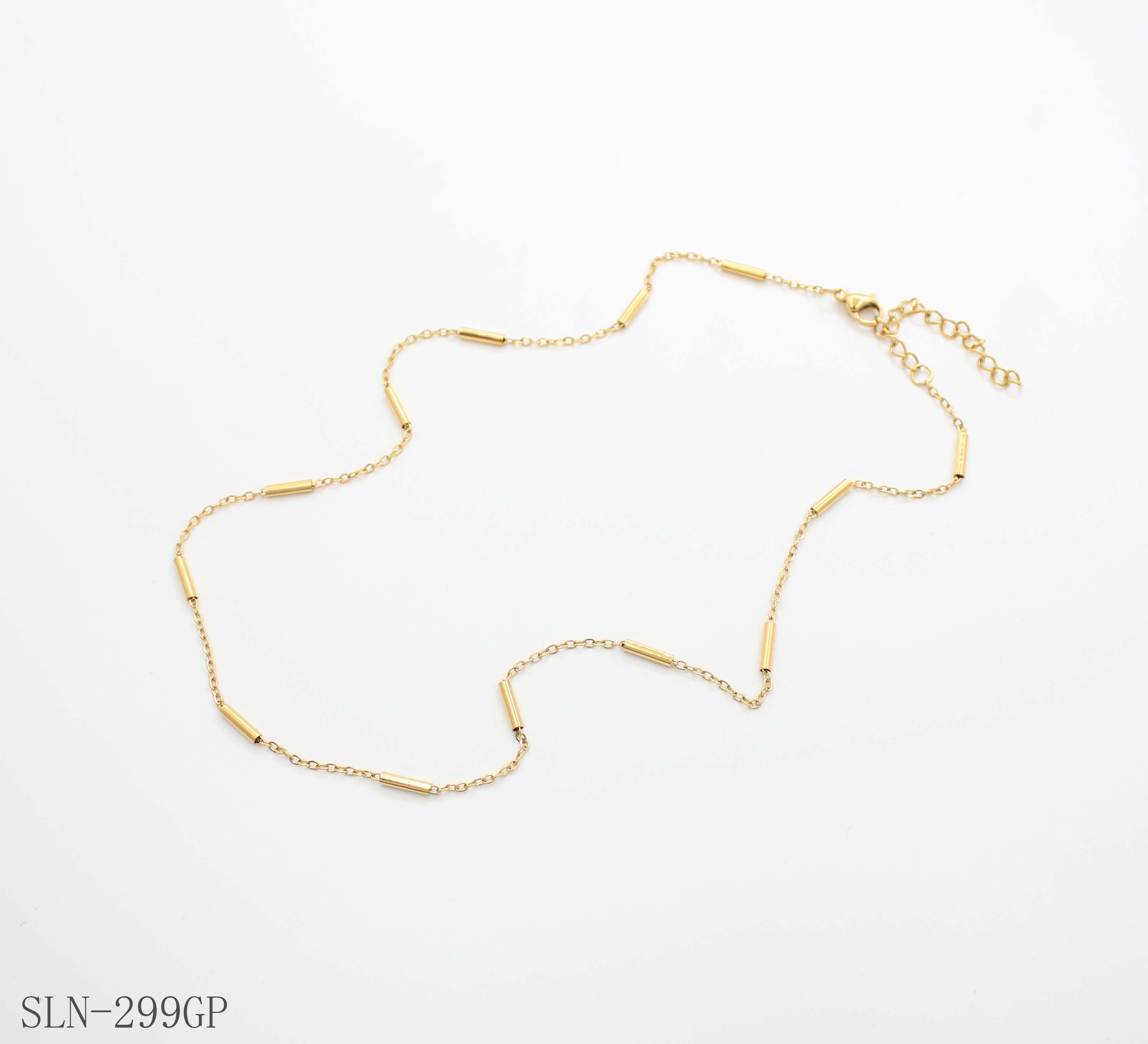 Straight Tube Bar Station Thin Layering Necklace | Solid Stainless Steel Vacuum Ion Gold Plated Minimalist Segmented Blank Women Clavicle Chain Factory Wholesale