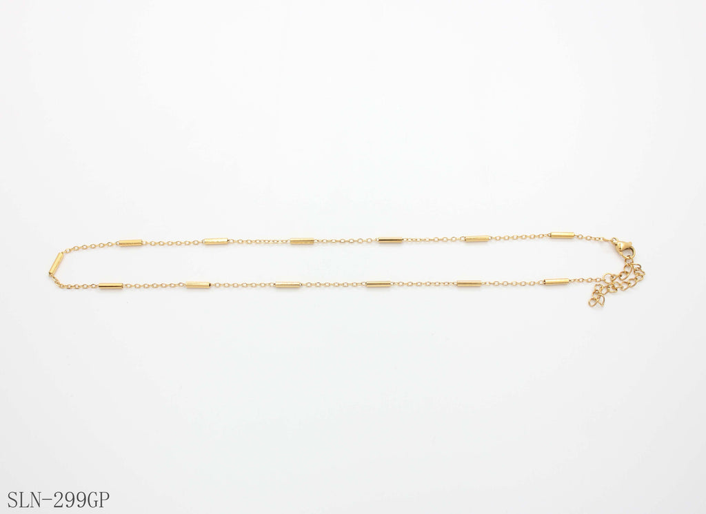 Straight Tube Bar Station Thin Layering Necklace | Solid Stainless Steel Vacuum Ion Gold Plated Minimalist Segmented Blank Women Clavicle Chain Factory Wholesale