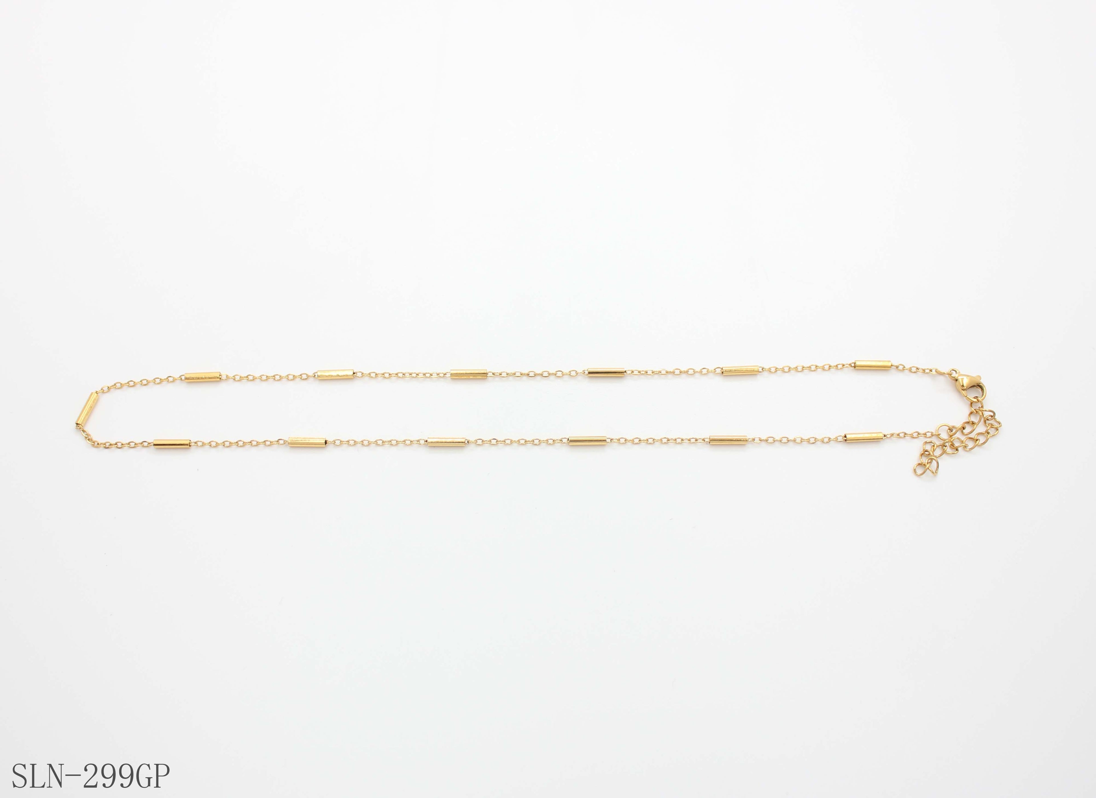 Straight Tube Bar Station Thin Layering Necklace | Solid Stainless Steel Vacuum Ion Gold Plated Minimalist Segmented Blank Women Clavicle Chain Factory Wholesale
