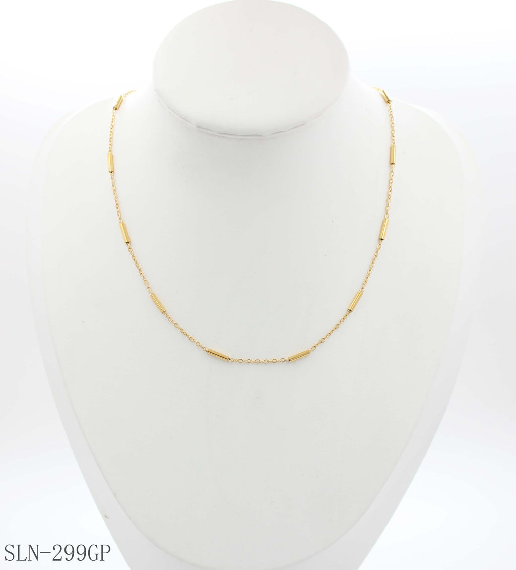 Straight Tube Bar Station Thin Layering Necklace | Solid Stainless Steel Vacuum Ion Gold Plated Minimalist Segmented Blank Women Clavicle Chain Factory Wholesale