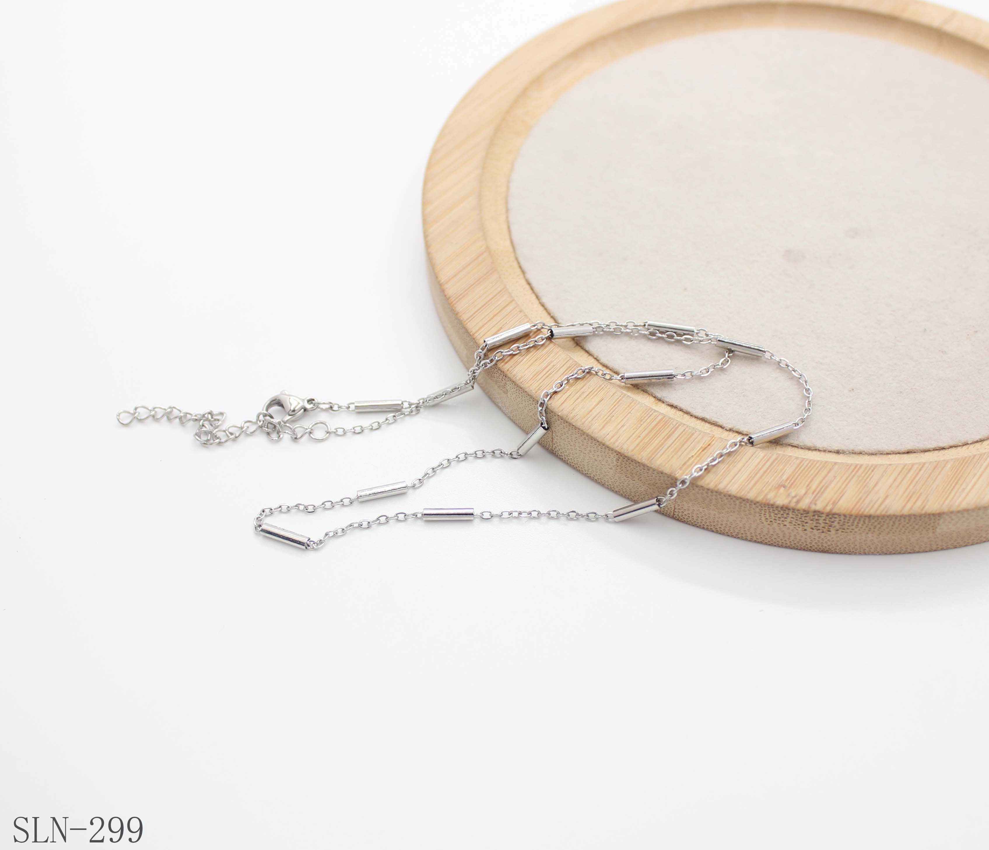Geometric Tube Bar Segmented Cable Chain | Solid Stainless Steel Vacuum Ion Silver Plated Minimalist Women Blank Stacking Clavicle Chain Wholesale
