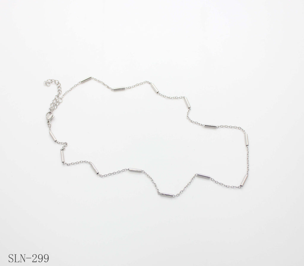 Geometric Tube Bar Segmented Cable Chain | Solid Stainless Steel Vacuum Ion Silver Plated Minimalist Women Blank Stacking Clavicle Chain Wholesale