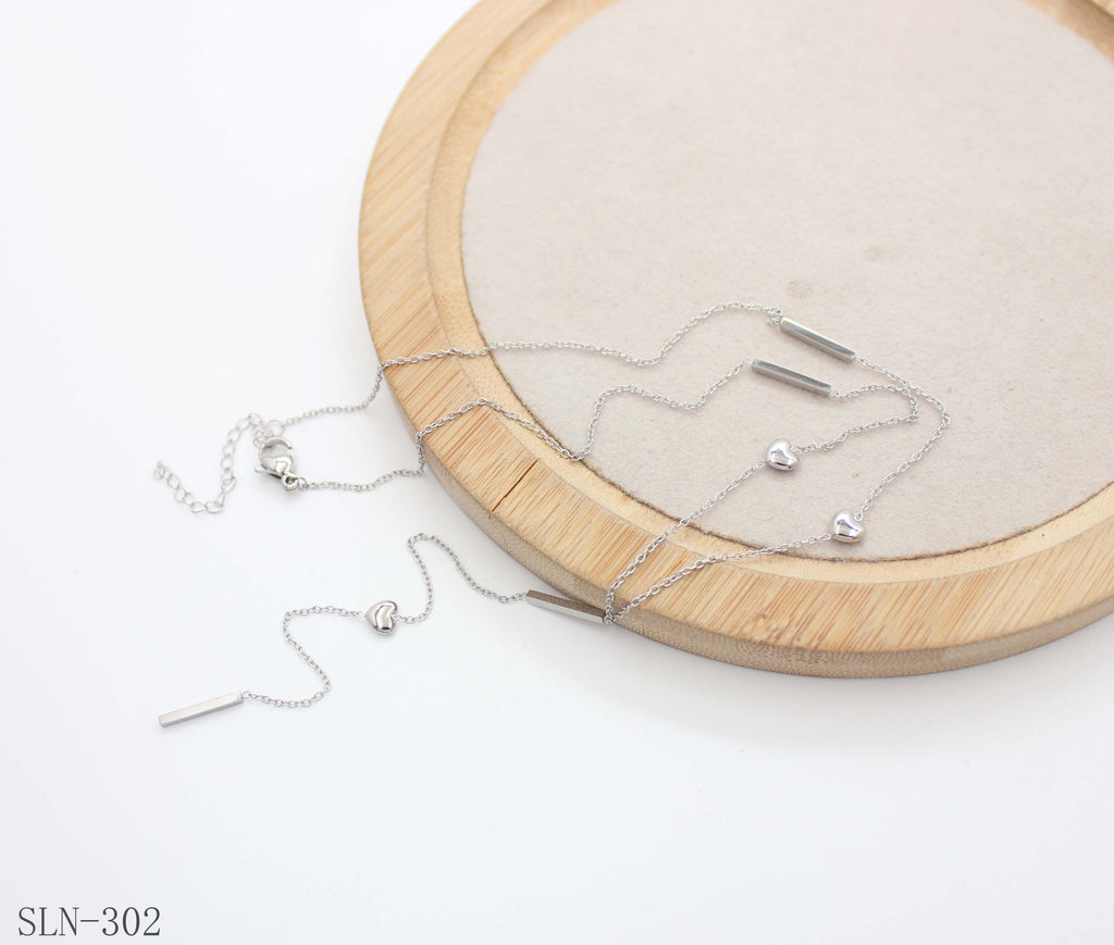 Asymmetric Y Tassel Lariat Necklace | Stainless Steel Vacuum Silver Mixed Heart & Bar Women Layering Drop Chain Factory Wholesale