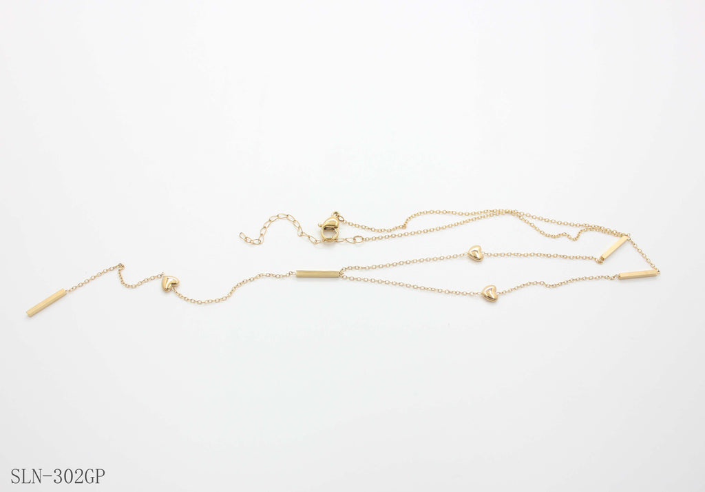 Asymmetric Heart Tube Bar Y Drop Lariat Necklace | Solid Stainless Steel Vacuum Ion Gold Plated Romantic Mixed Station Women Clavicle Chain Factory Wholesale