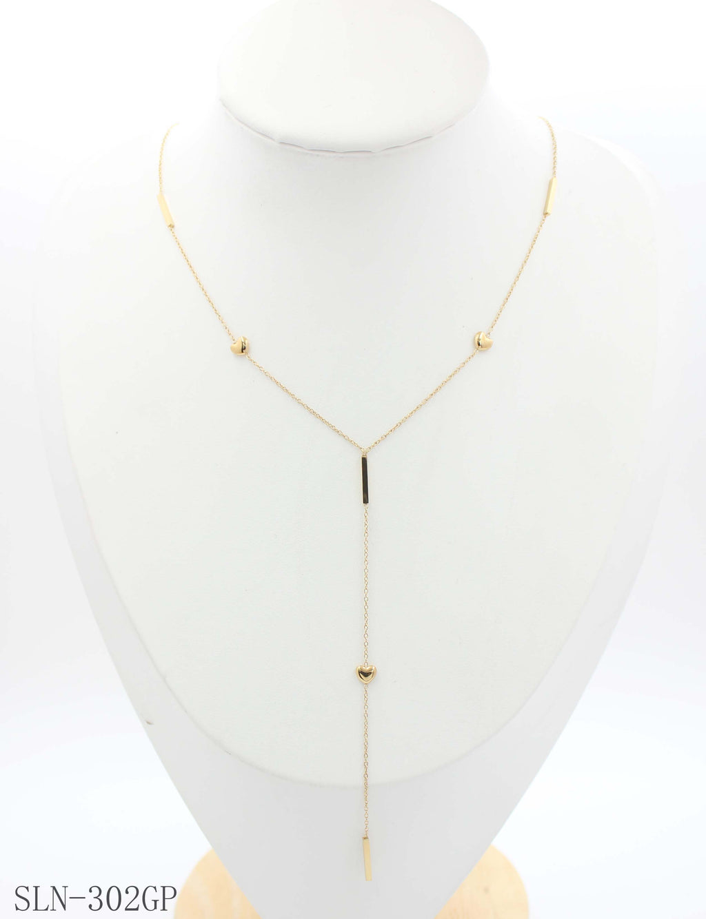 Asymmetric Heart Tube Bar Y Drop Lariat Necklace | Solid Stainless Steel Vacuum Ion Gold Plated Romantic Mixed Station Women Clavicle Chain Factory Wholesale