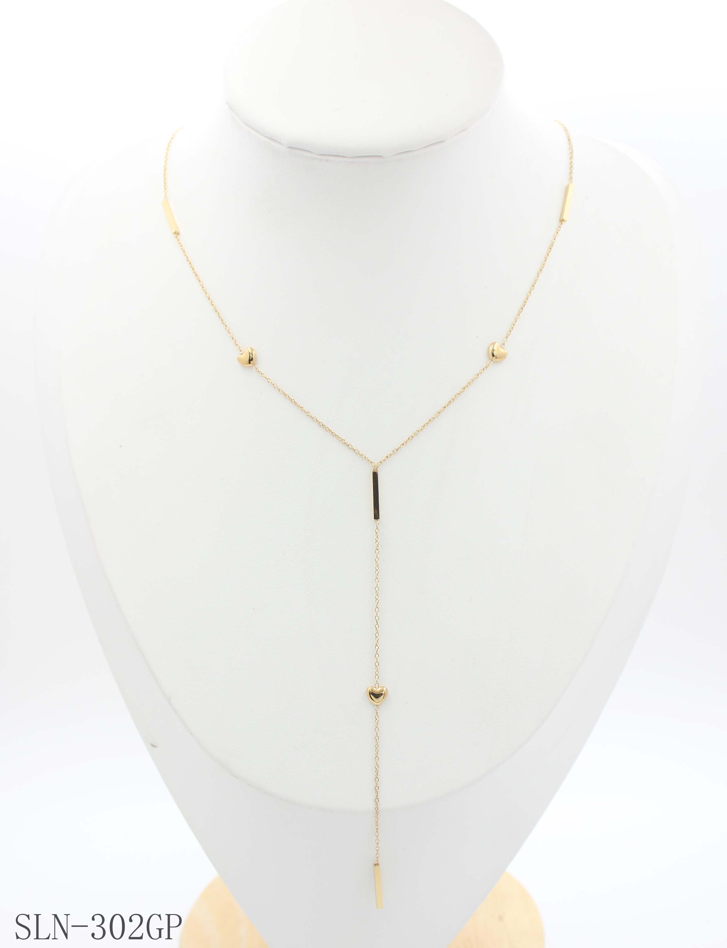 Asymmetric Heart Tube Bar Y Drop Lariat Necklace | Solid Stainless Steel Vacuum Ion Gold Plated Romantic Mixed Station Women Clavicle Chain Factory Wholesale