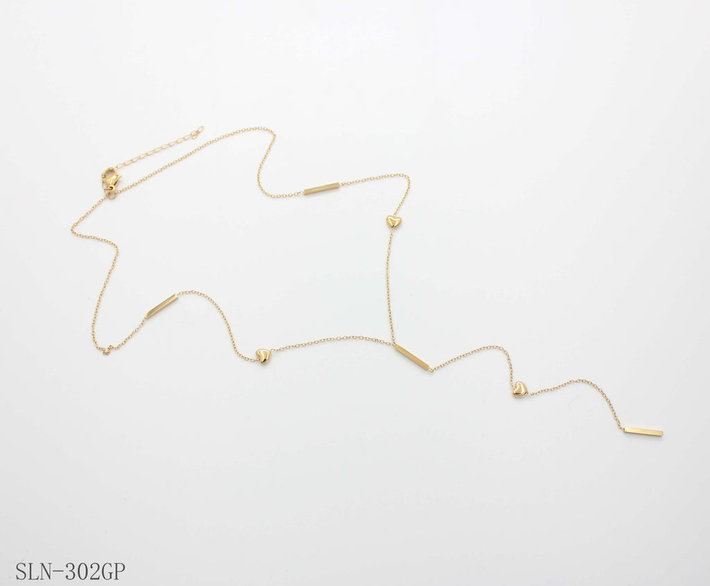 Asymmetric Heart Tube Bar Y Drop Lariat Necklace | Solid Stainless Steel Vacuum Ion Gold Plated Romantic Mixed Station Women Clavicle Chain Factory Wholesale