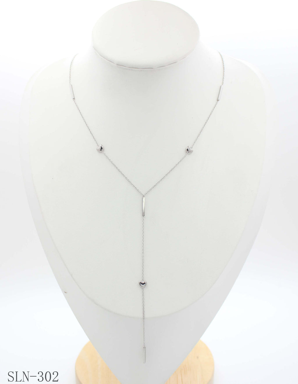 Asymmetric Y Tassel Lariat Necklace | Stainless Steel Vacuum Silver Mixed Heart & Bar Women Layering Drop Chain Factory Wholesale
