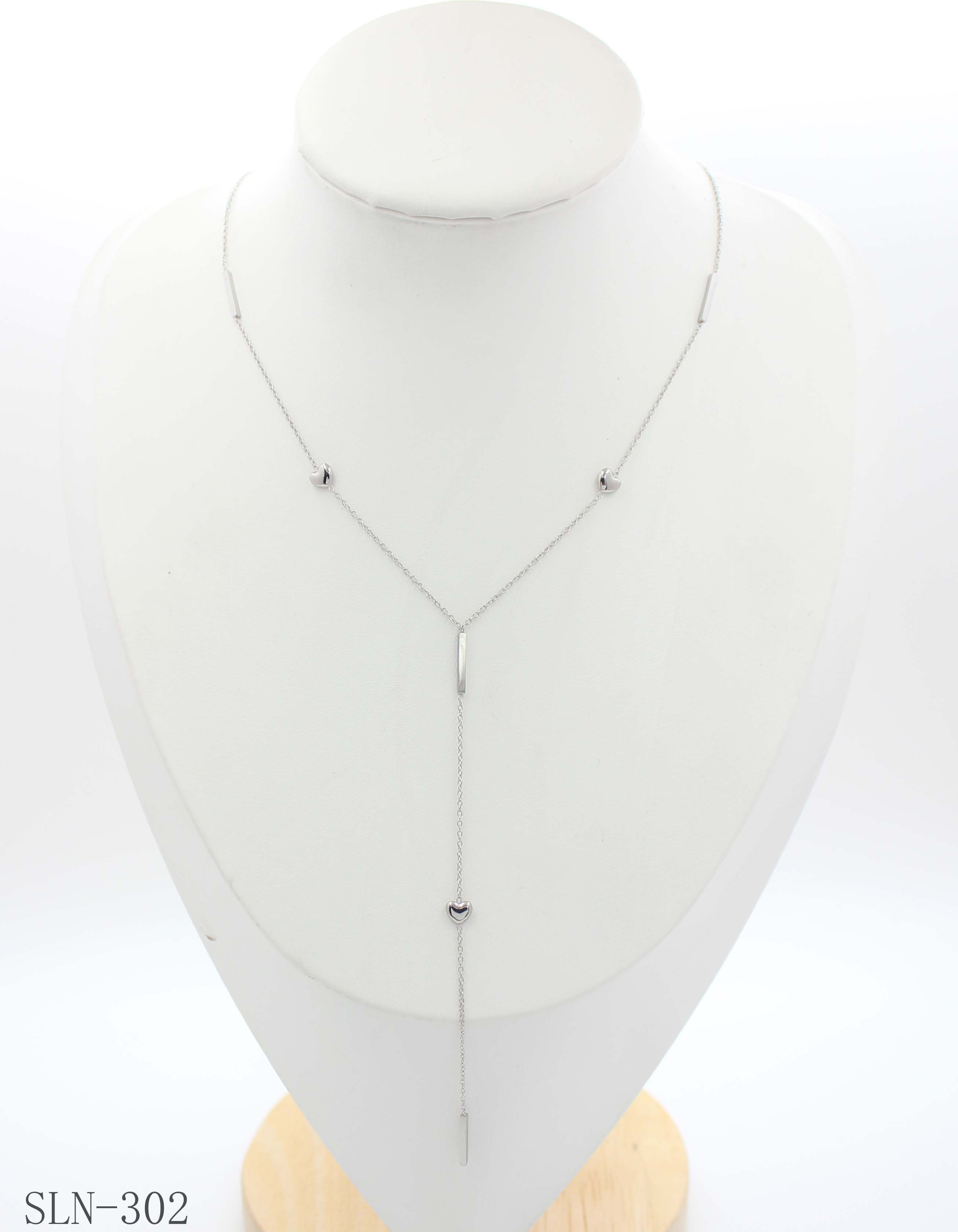 Asymmetric Y Tassel Lariat Necklace | Stainless Steel Vacuum Silver Mixed Heart & Bar Women Layering Drop Chain Factory Wholesale