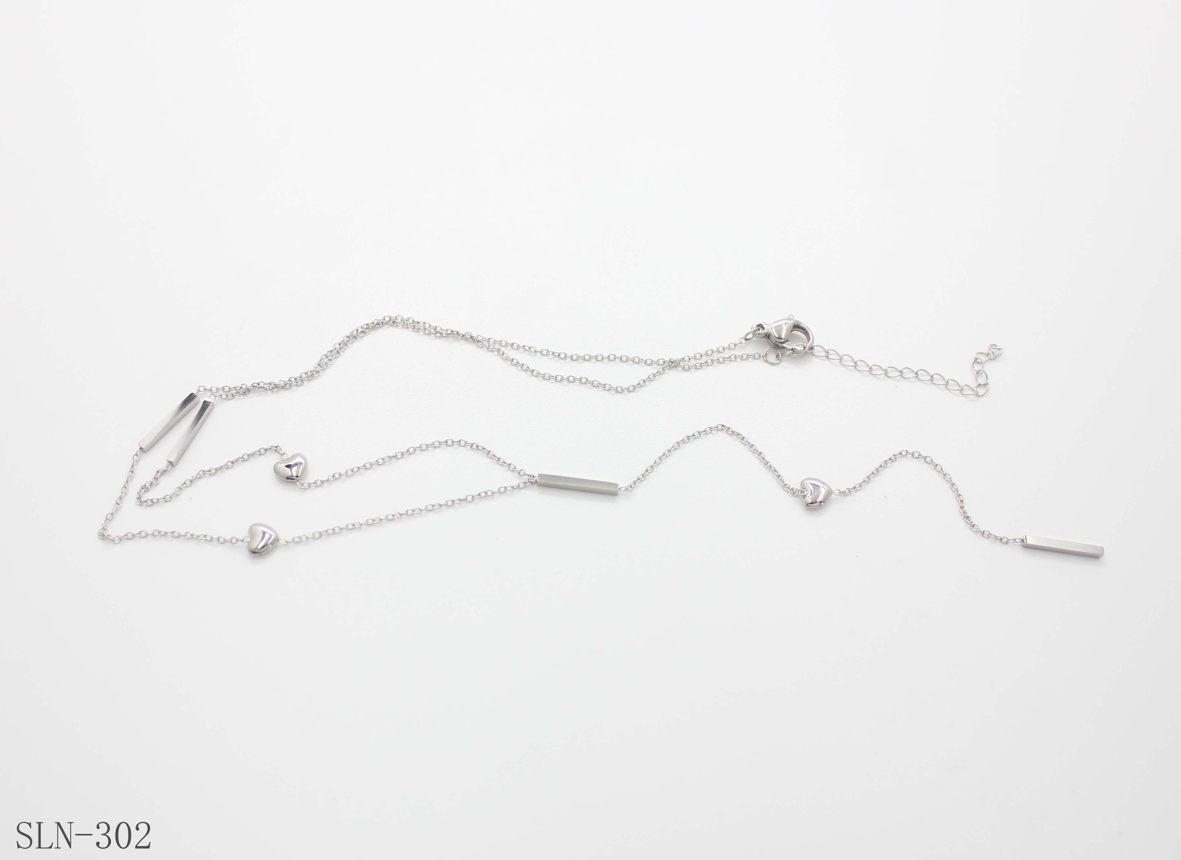 Asymmetric Y Tassel Lariat Necklace | Stainless Steel Vacuum Silver Mixed Heart & Bar Women Layering Drop Chain Factory Wholesale