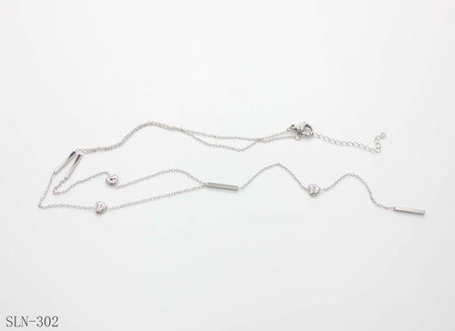 Asymmetric Y Tassel Lariat Necklace | Stainless Steel Vacuum Silver Mixed Heart & Bar Women Layering Drop Chain Factory Wholesale