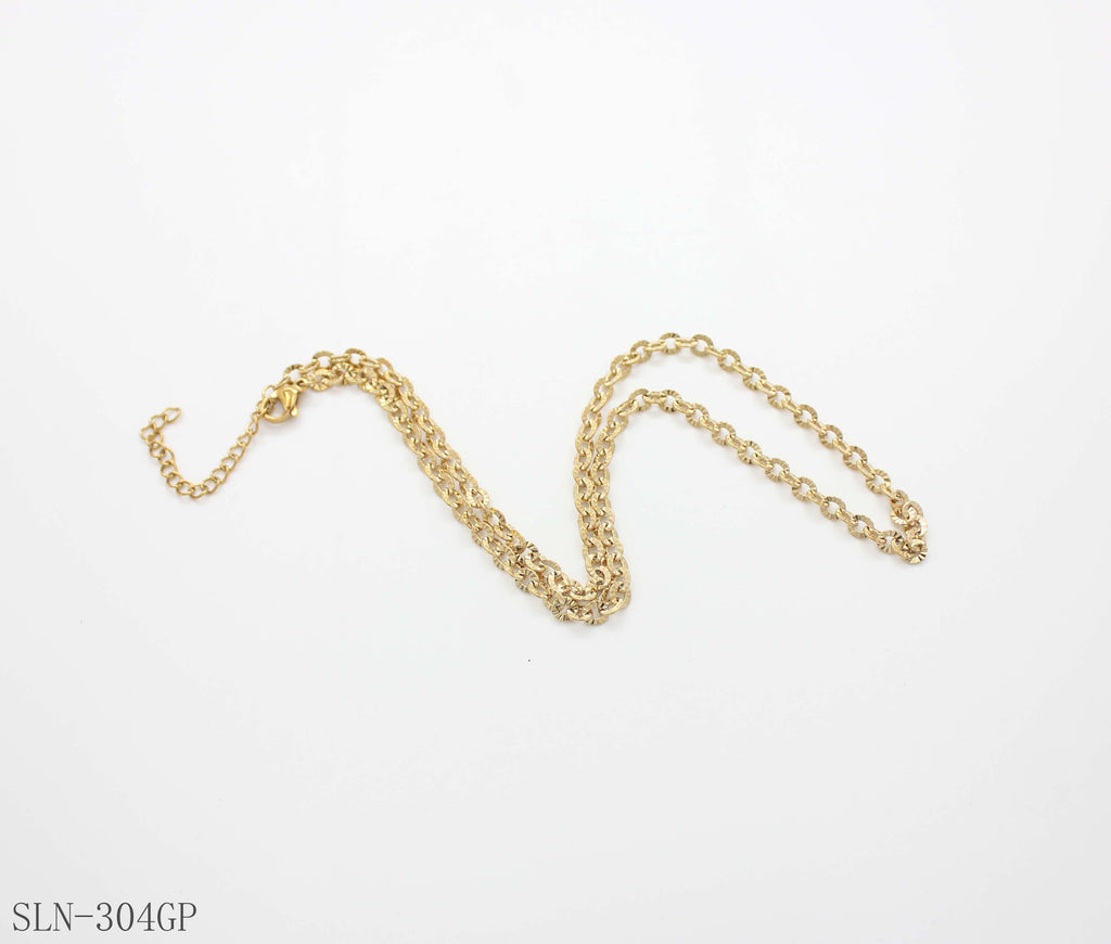 Sparkly Flower-Cut Fan Link Basic Chain | Solid Stainless Steel Vacuum Ion Gold Plated Faceted Reflective Women Layering Clavicle Chain Bulk Wholesale