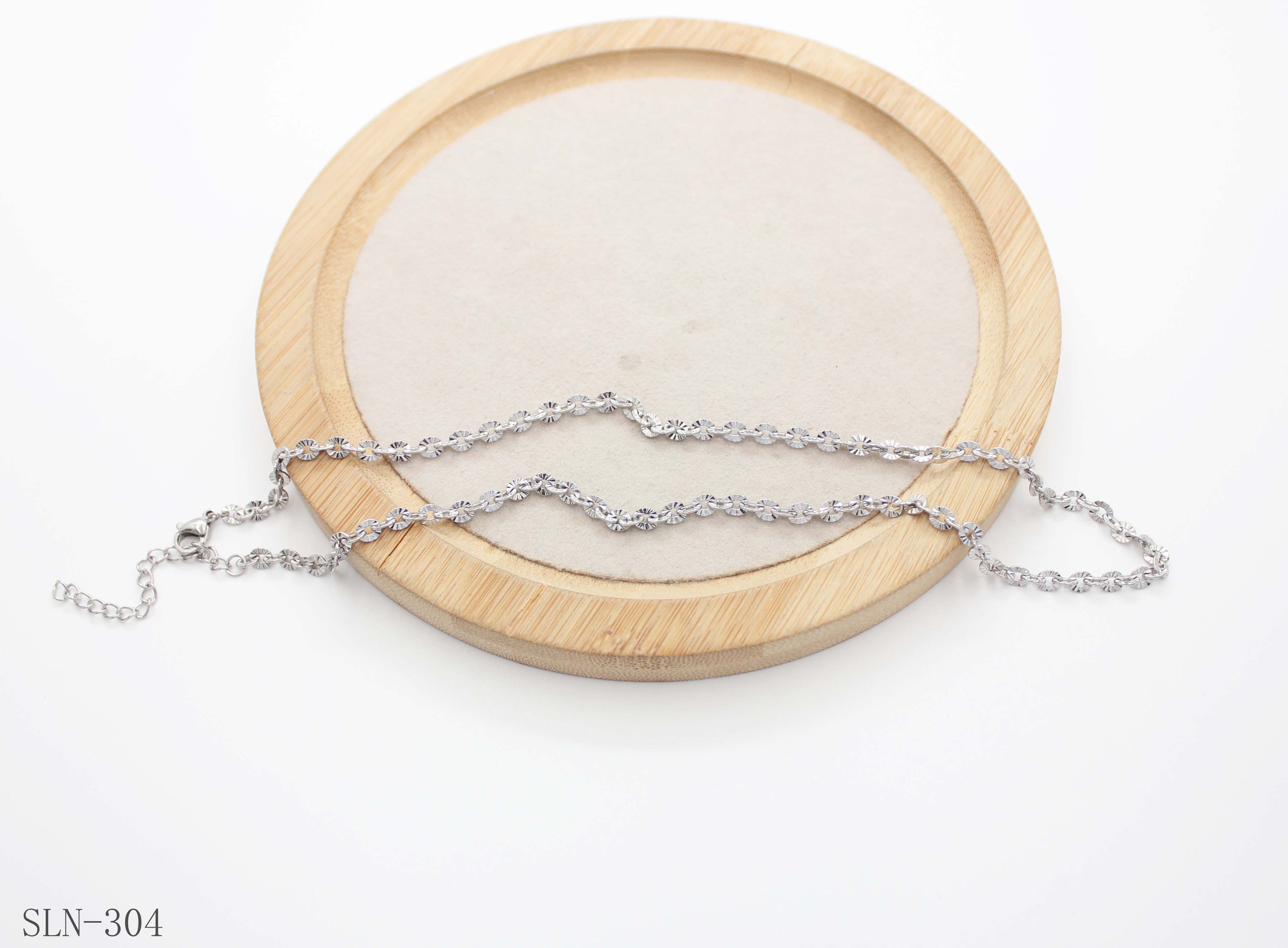 Diamond Cut Sparkling Fan Link Blank Chain | Solid Stainless Steel Vacuum Ion Silver Plated Reflective Dainty Women Stacking Clavicle Chain Factory Wholesale