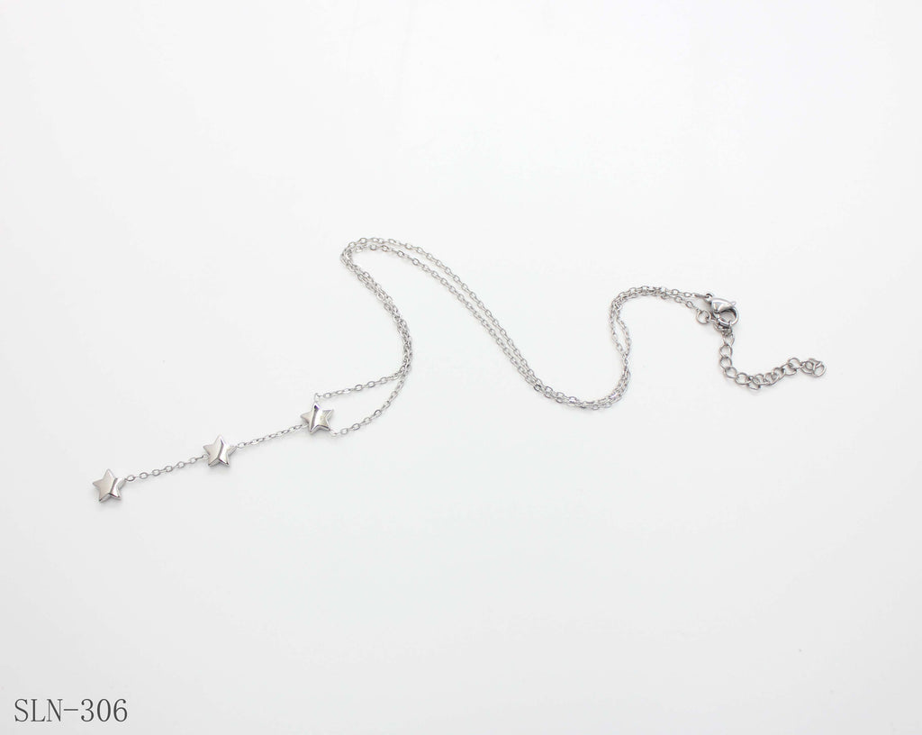 Double Strand Star Tassel Lariat Necklace | Solid Stainless Steel Vacuum Ion Silver Plated Asymmetric Y Drop Women Clavicle Chain Wholesale