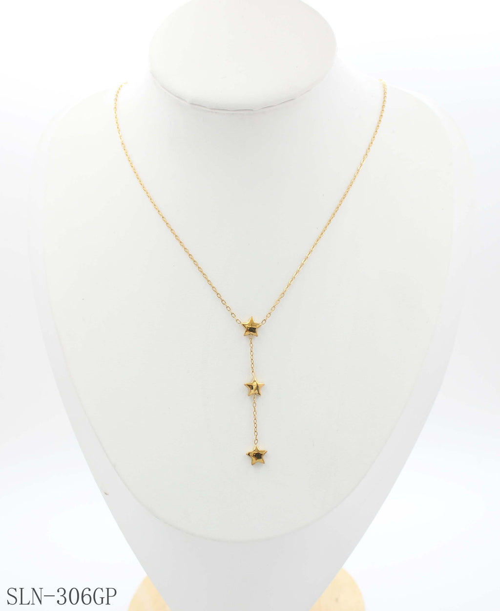 Vertical Star Tassel Y Lariat Necklace | Stainless Steel Vacuum Ion Gold Plated Slim Single Chain Three-Star Drop Clavicle Chain Bulk Wholesale